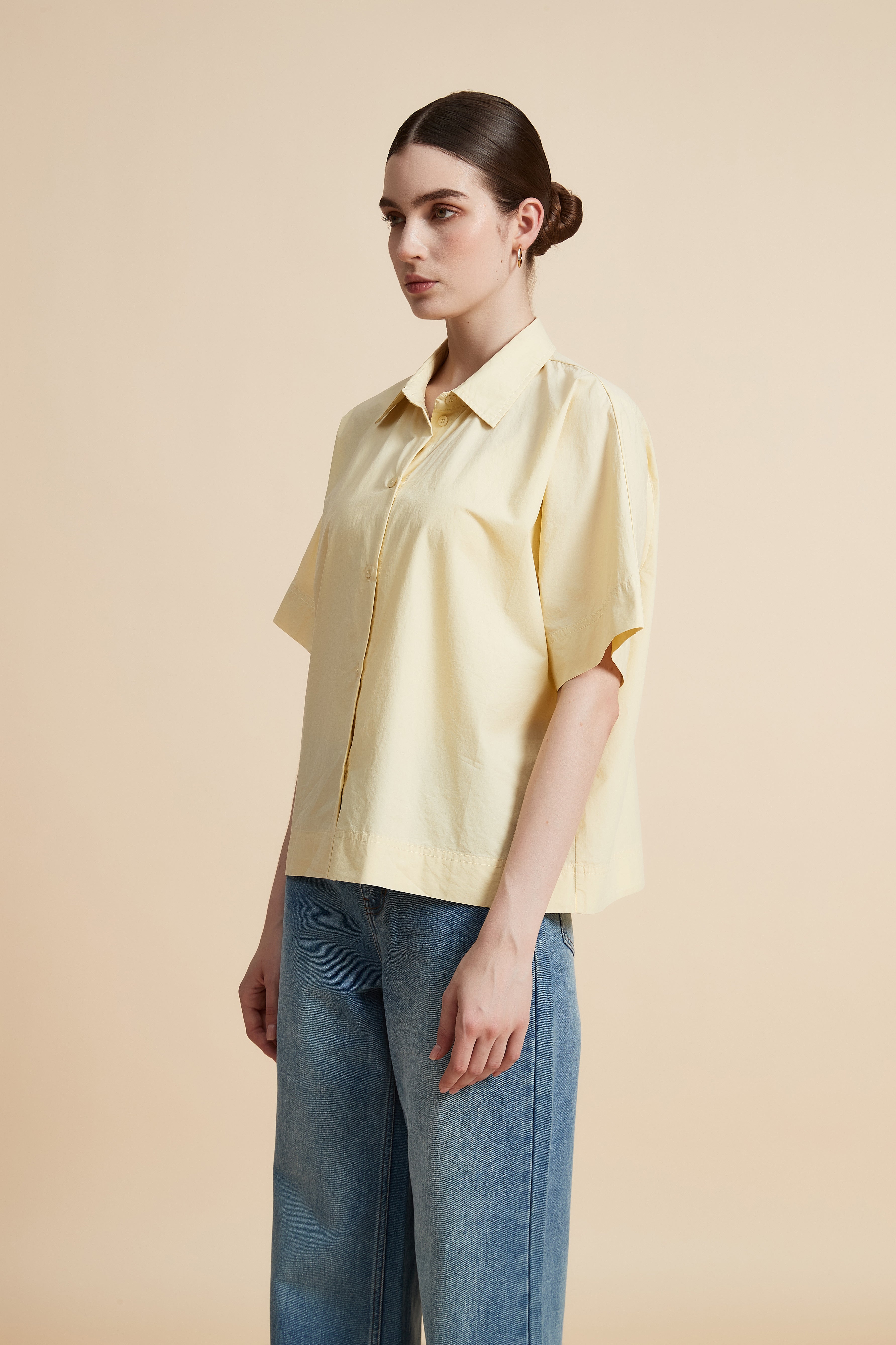 Solid Half Sleeve Blouse with Front Buttons