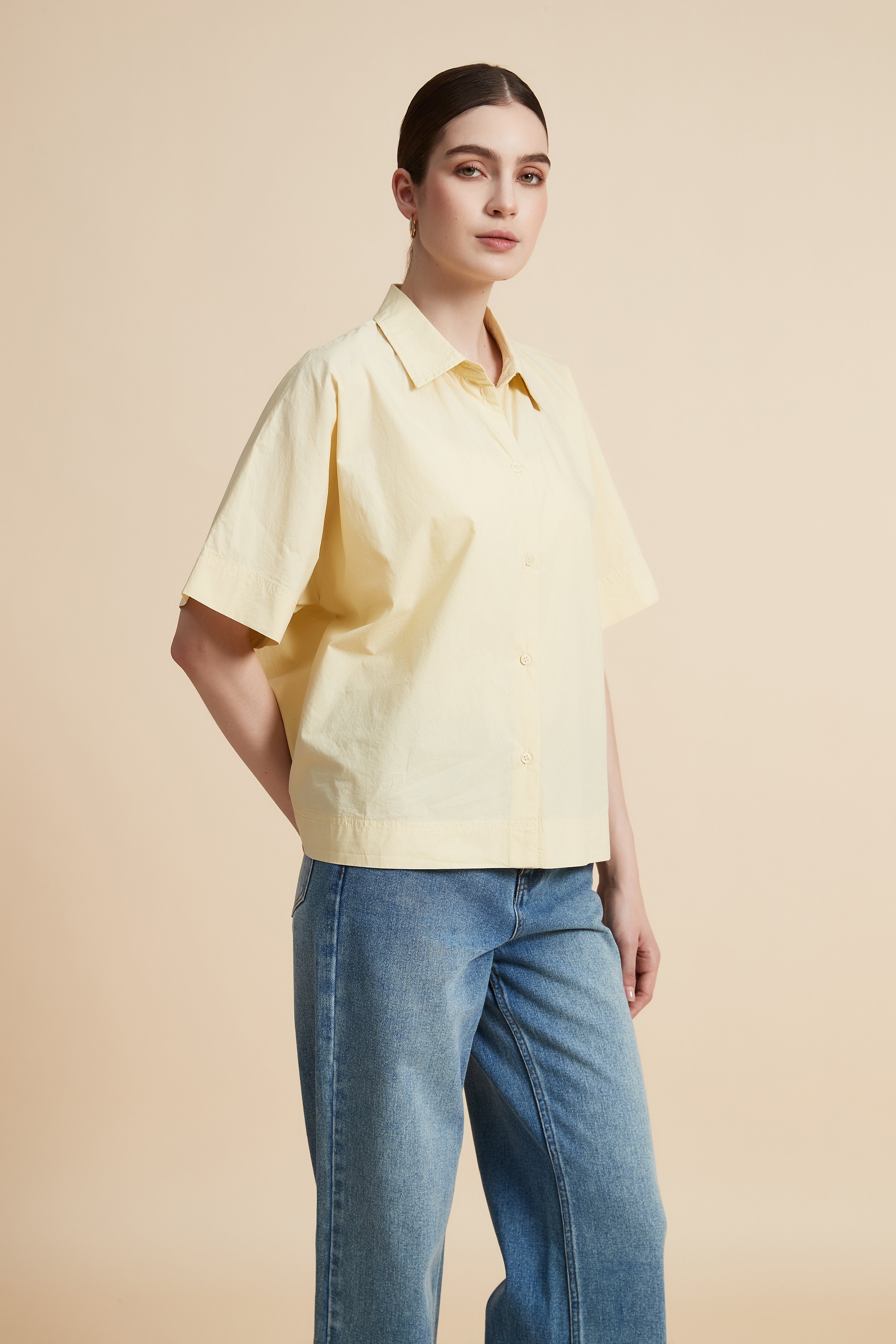 Solid Half Sleeve Blouse with Front Buttons