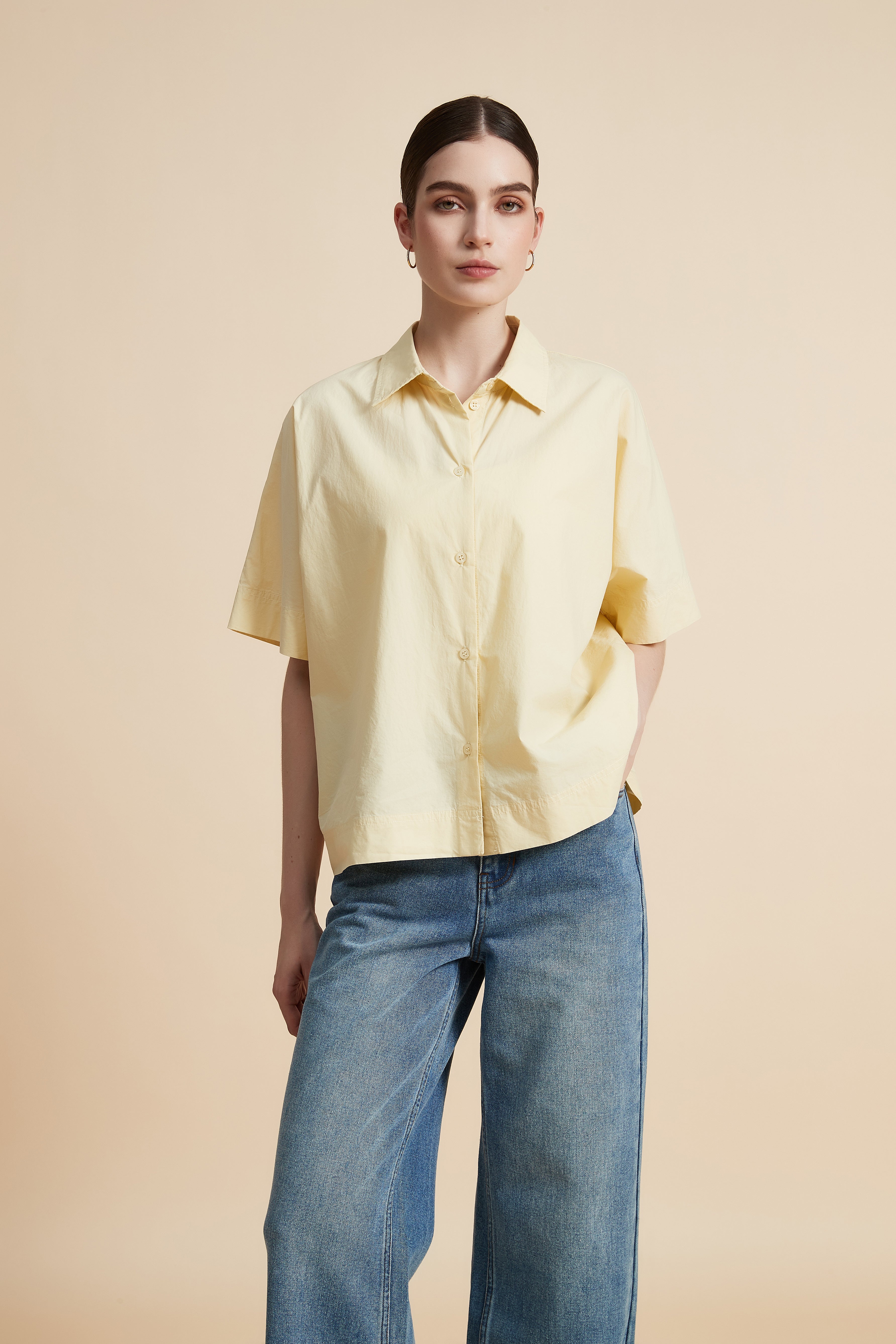 Solid Half Sleeve Blouse with Front Buttons