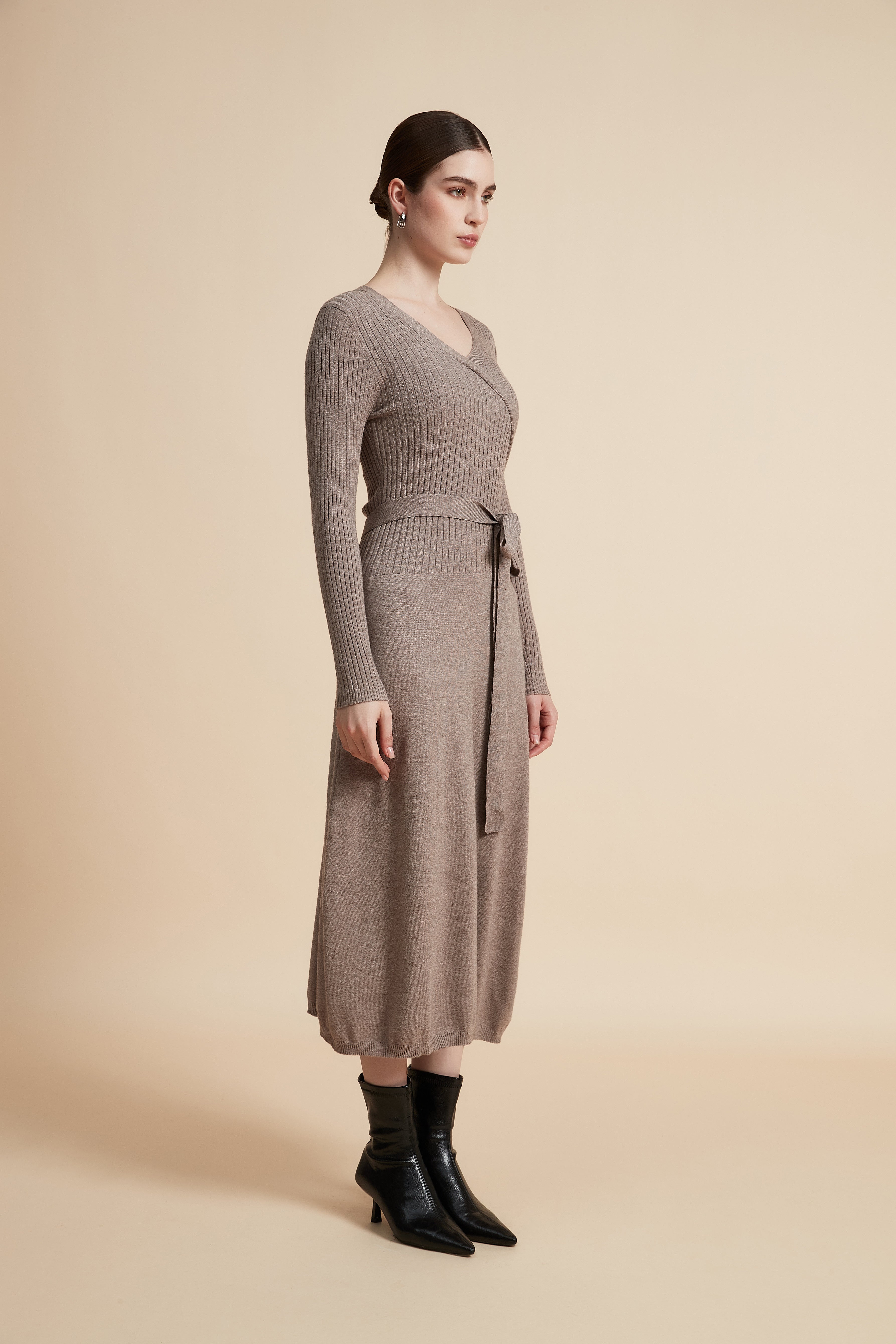 Solid Wrap Dress with Belt