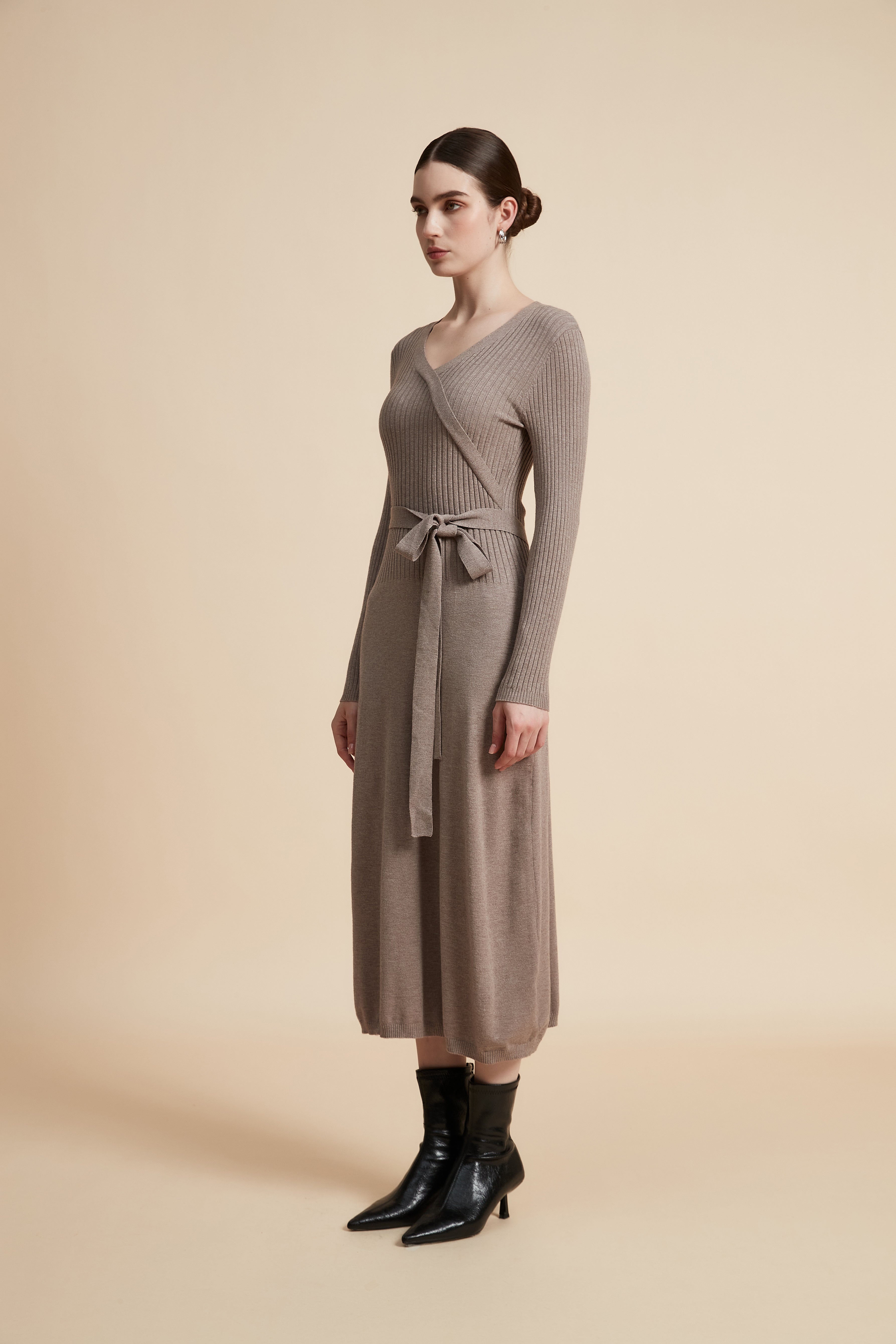 Solid Wrap Dress with Belt
