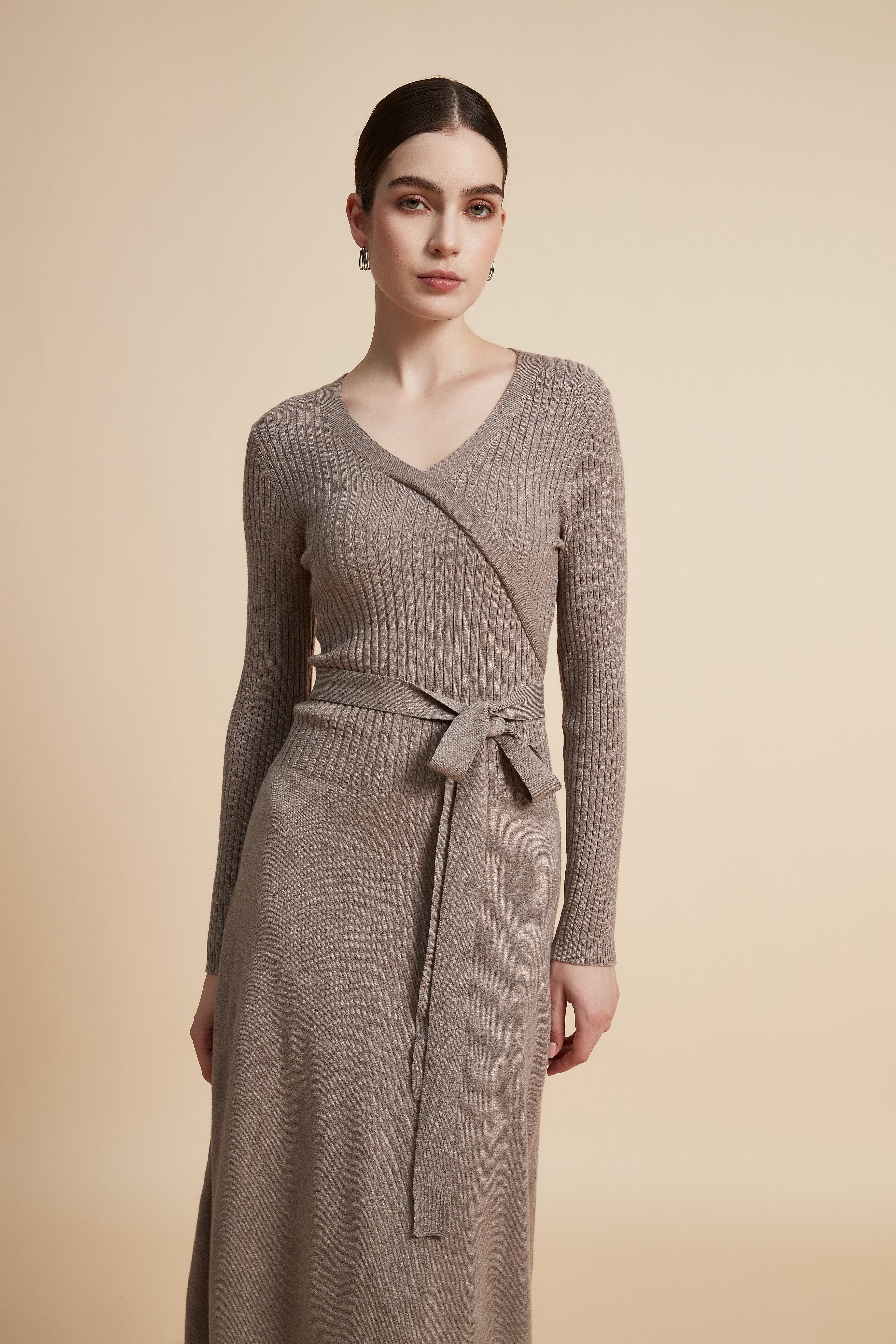 Solid Wrap Dress with Belt