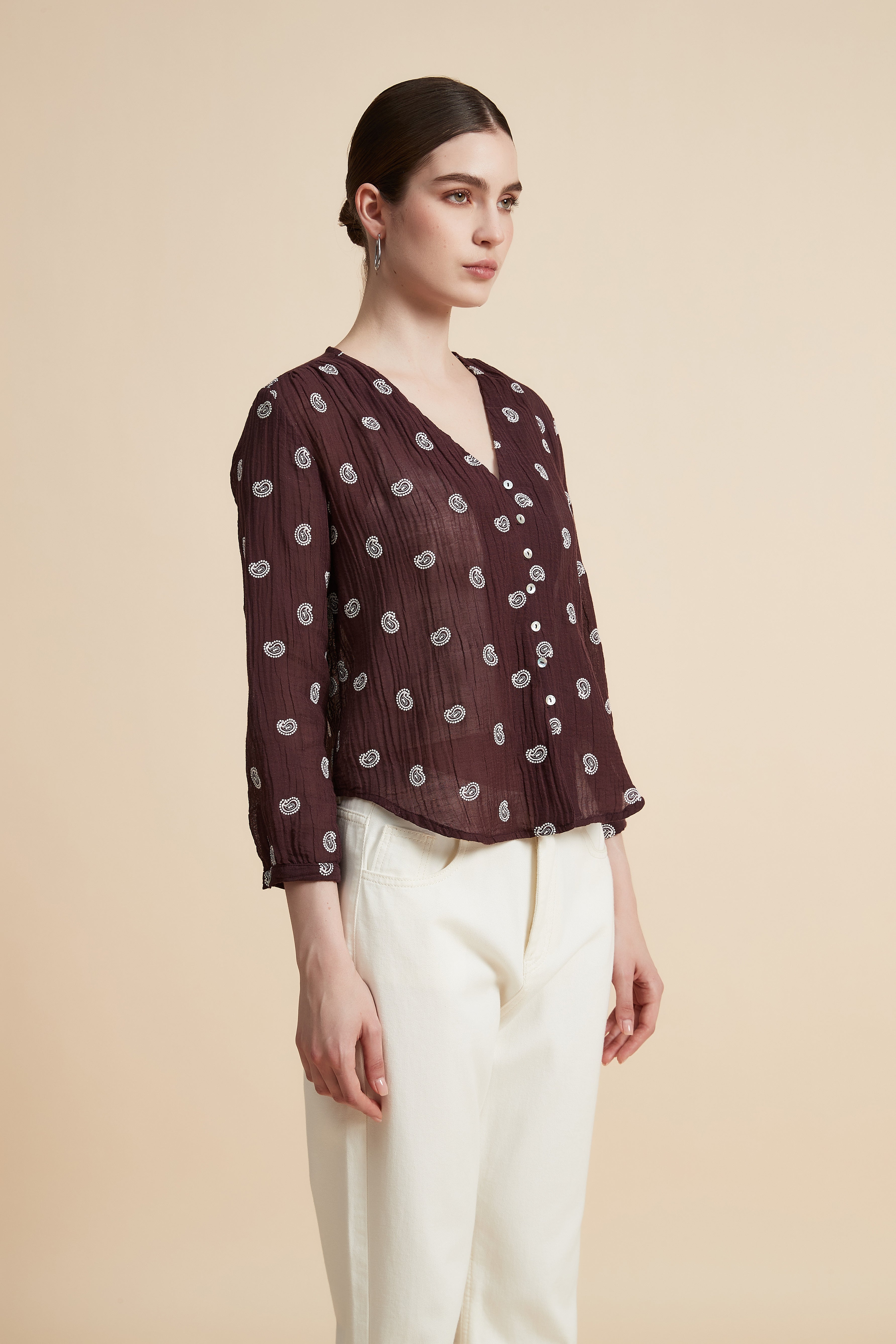 V-Neck Printed 3/4 Sleeve Blouse