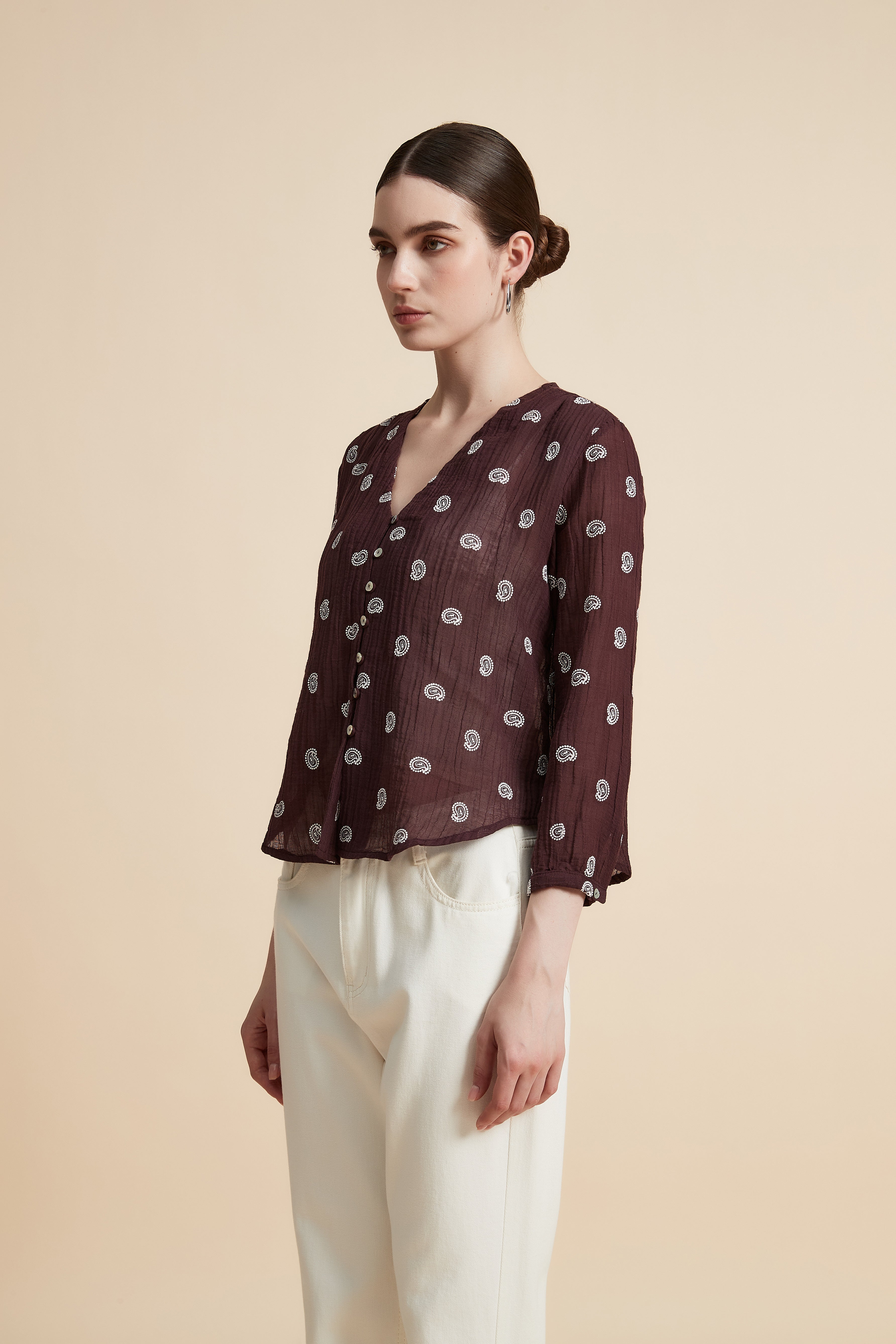 V-Neck Printed 3/4 Sleeve Blouse