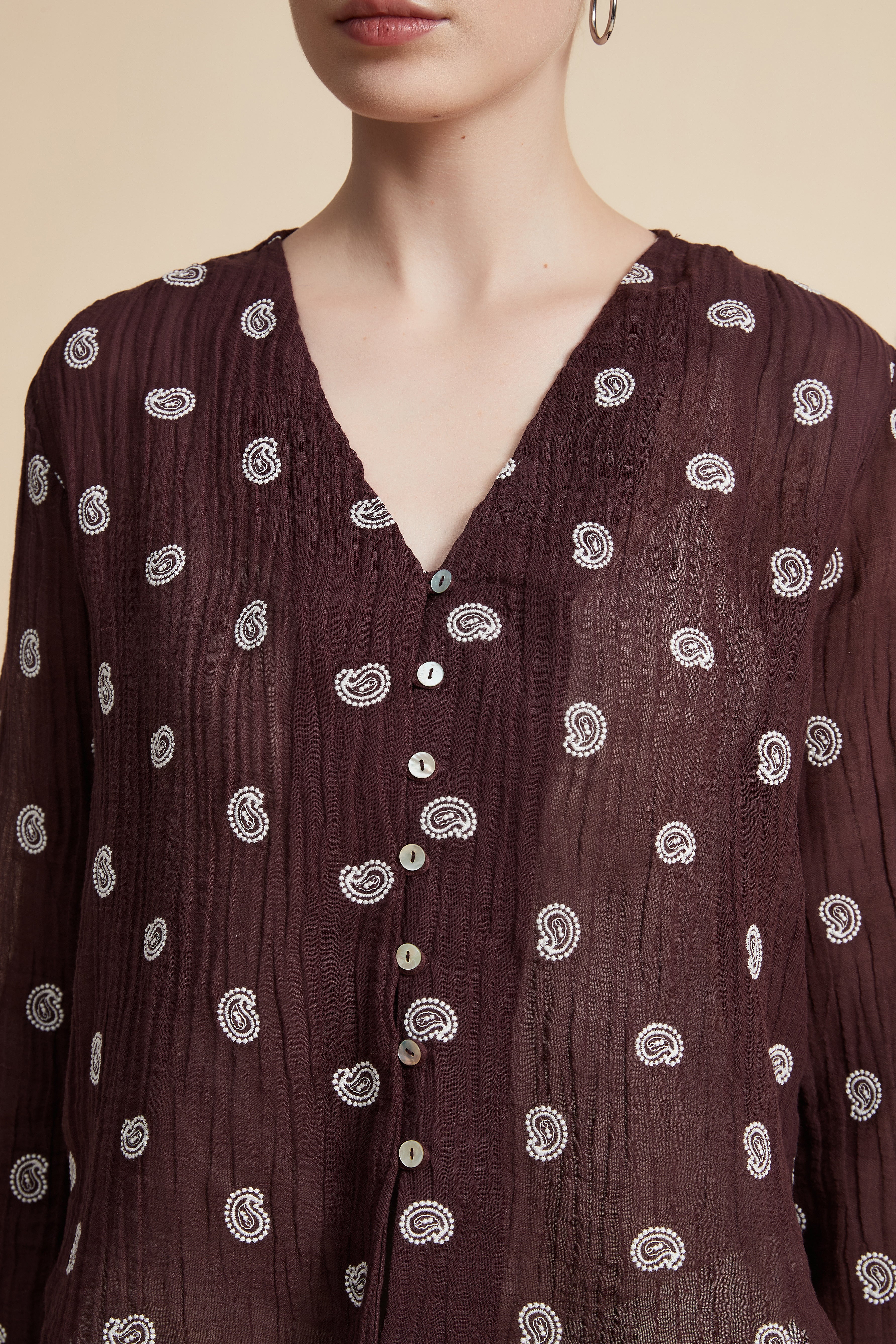 V-Neck Printed 3/4 Sleeve Blouse