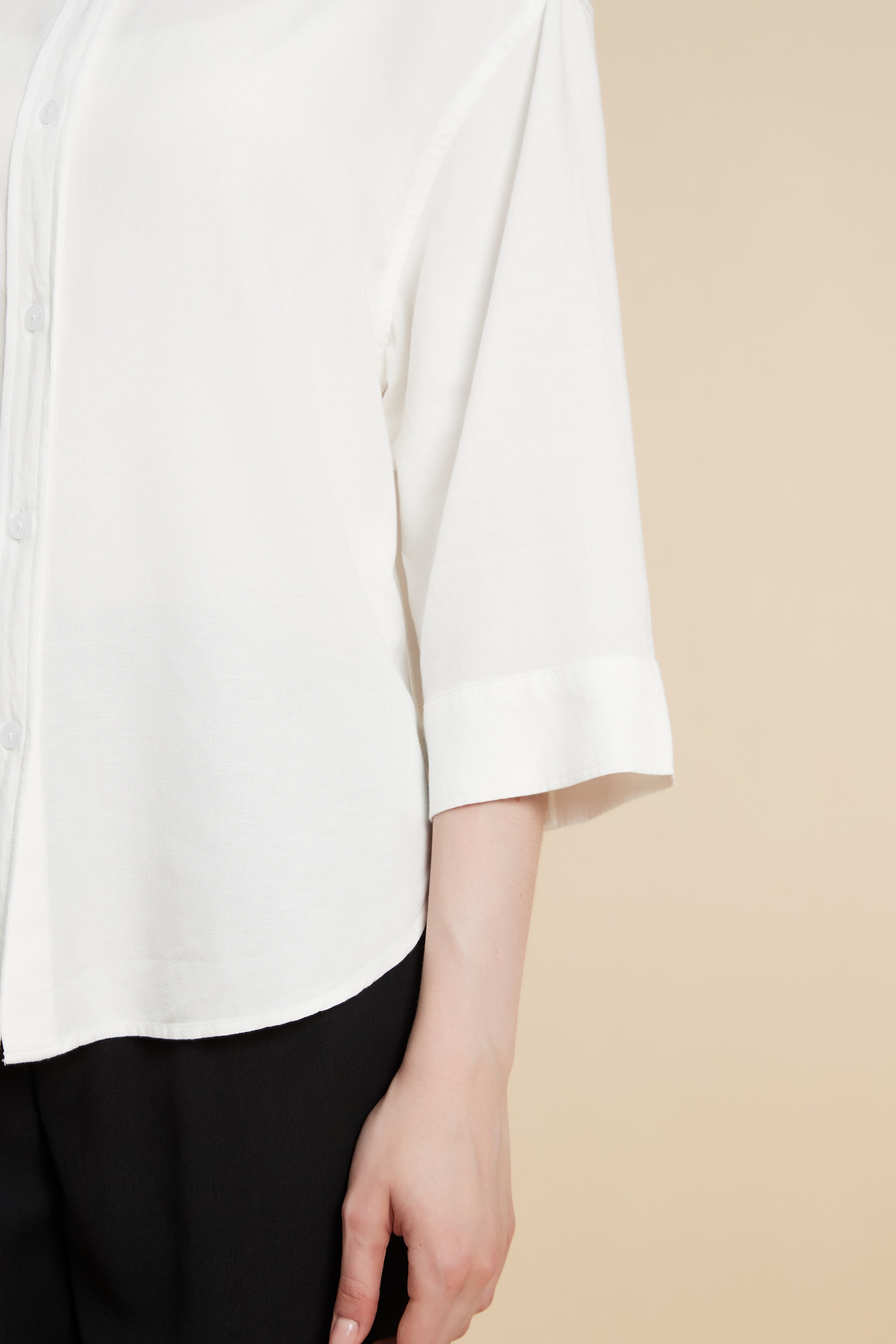 Solid 3/4 Sleeve Blouse with Front Buttons