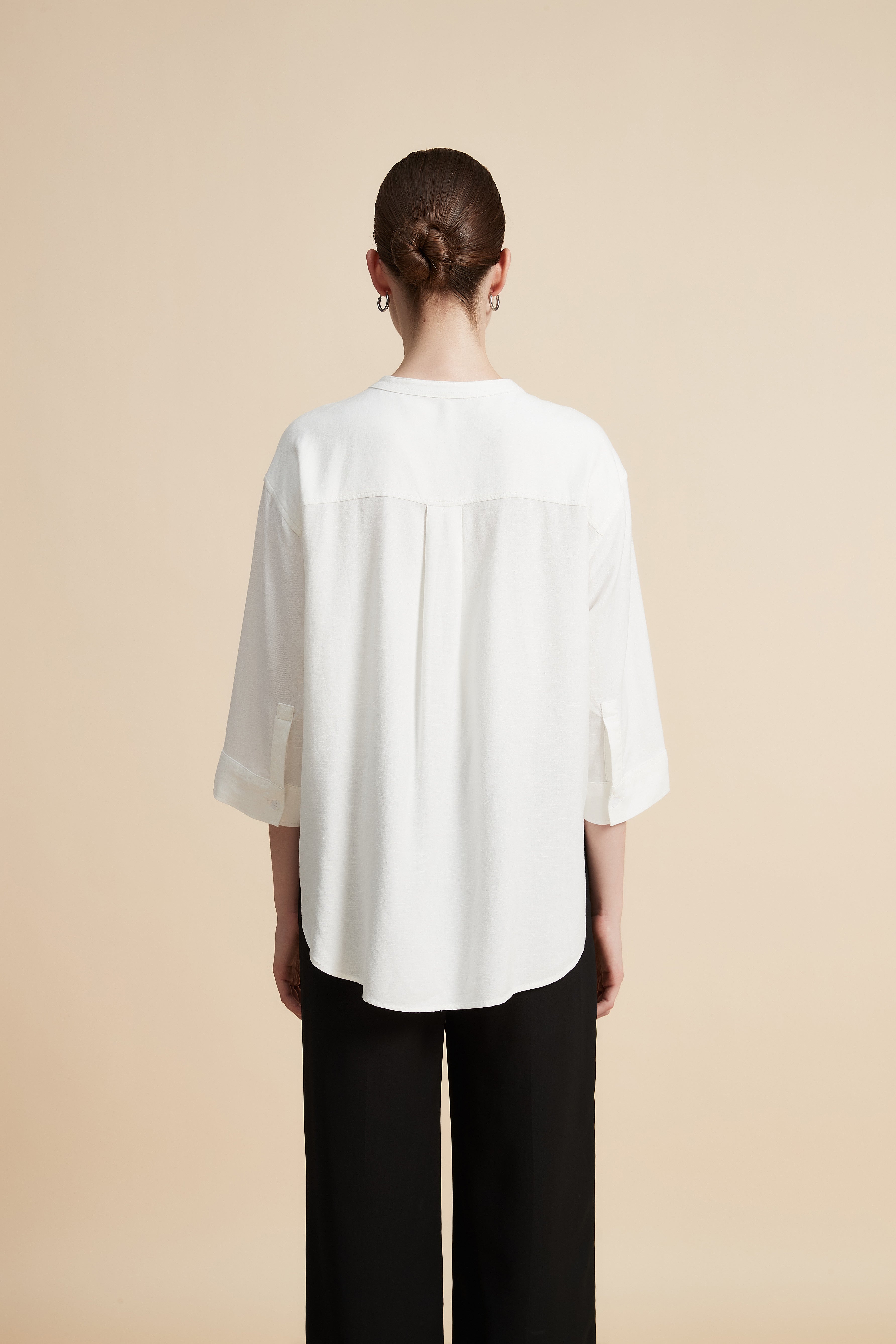 Solid 3/4 Sleeve Blouse with Front Buttons