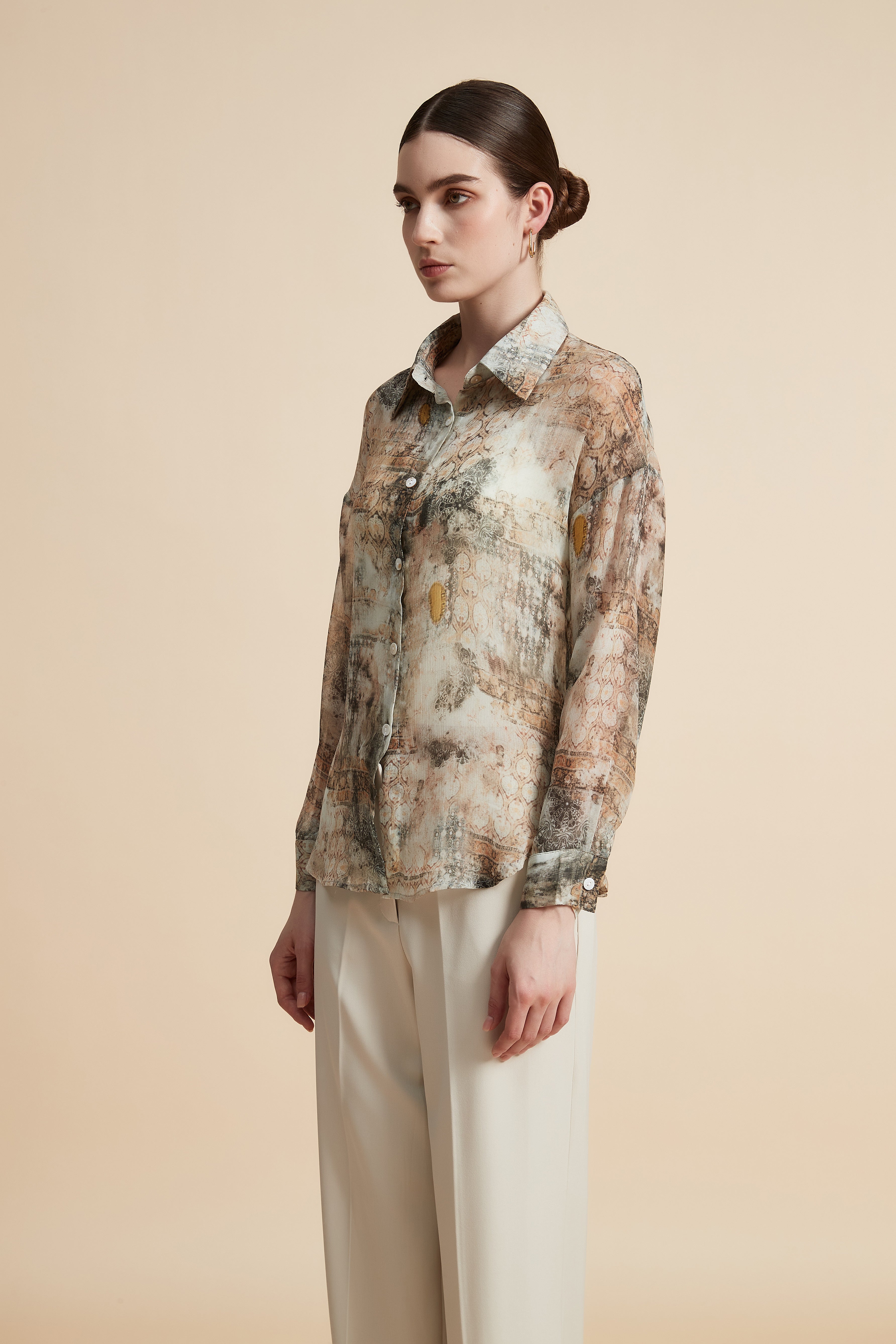 Floral Long Sleeve Blouse with Front Buttons