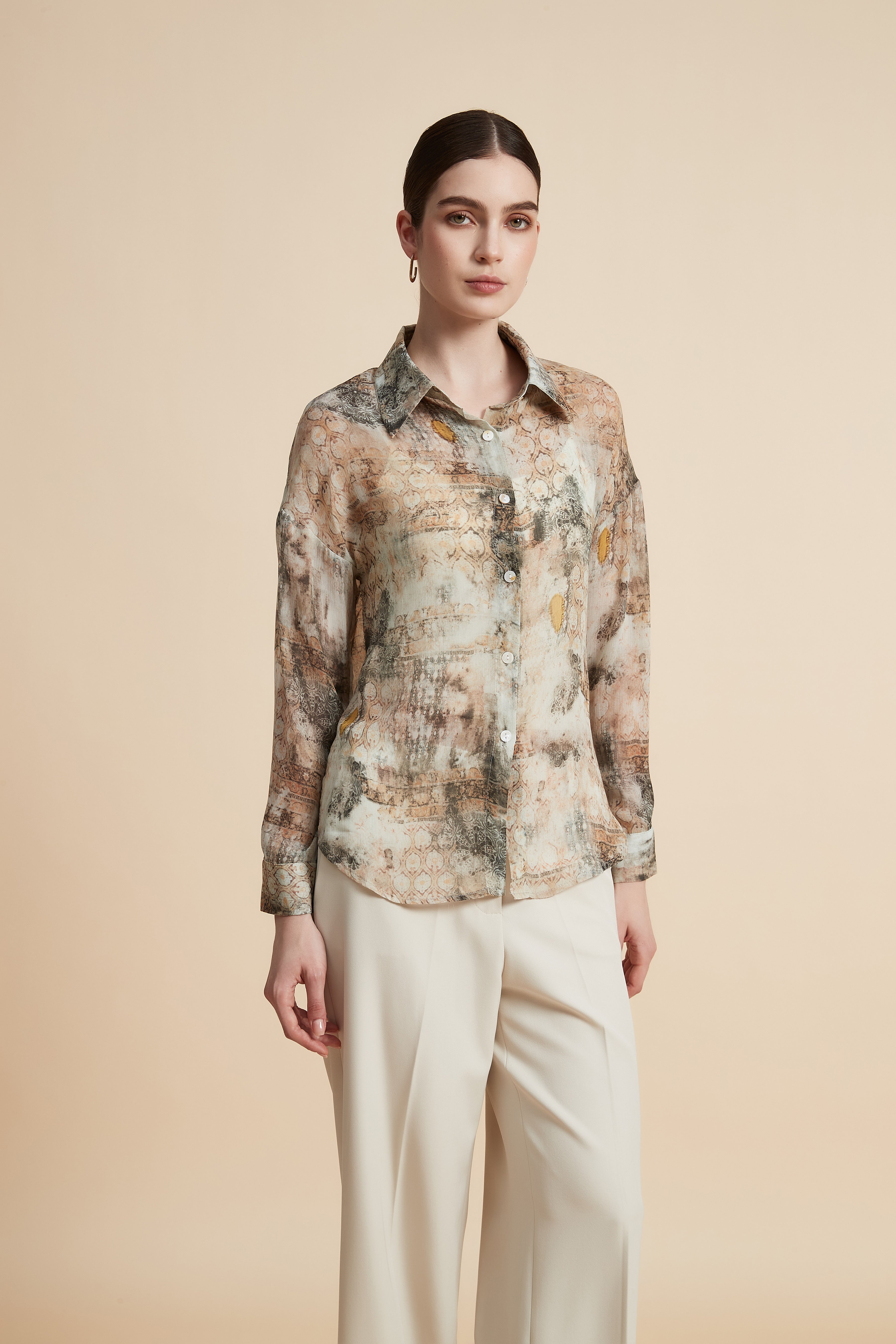 Floral Long Sleeve Blouse with Front Buttons
