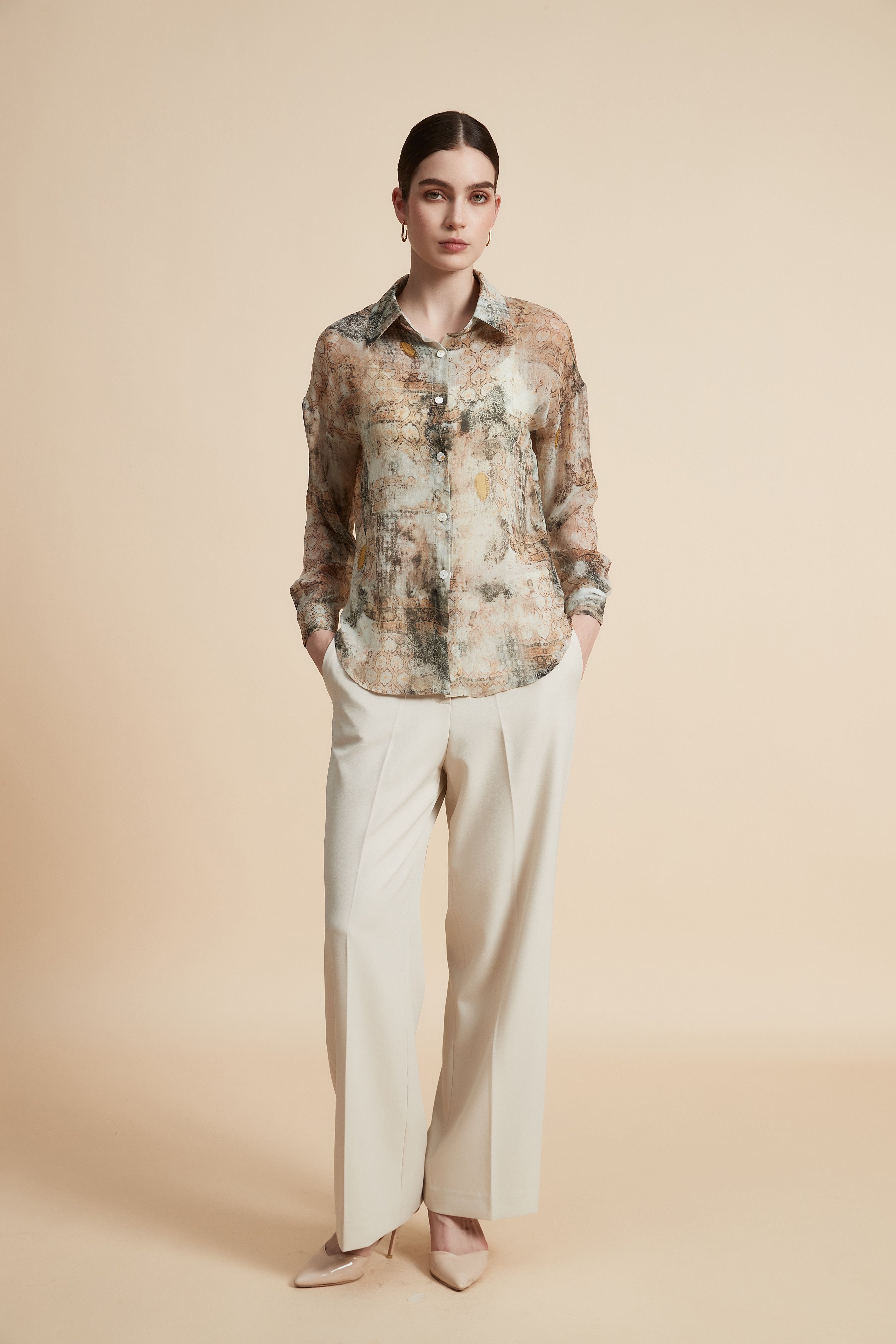 Floral Long Sleeve Blouse with Front Buttons