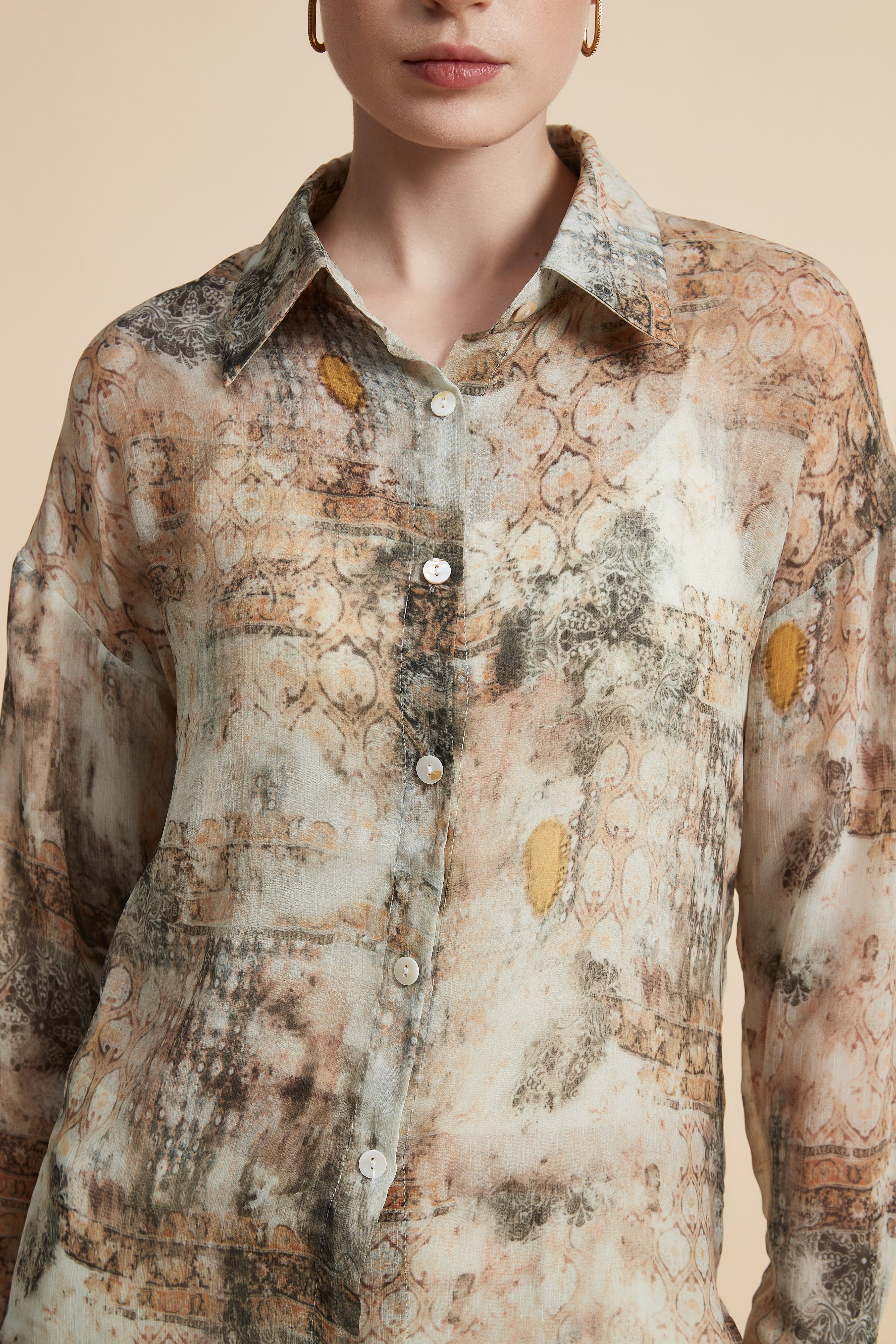 Floral Long Sleeve Blouse with Front Buttons