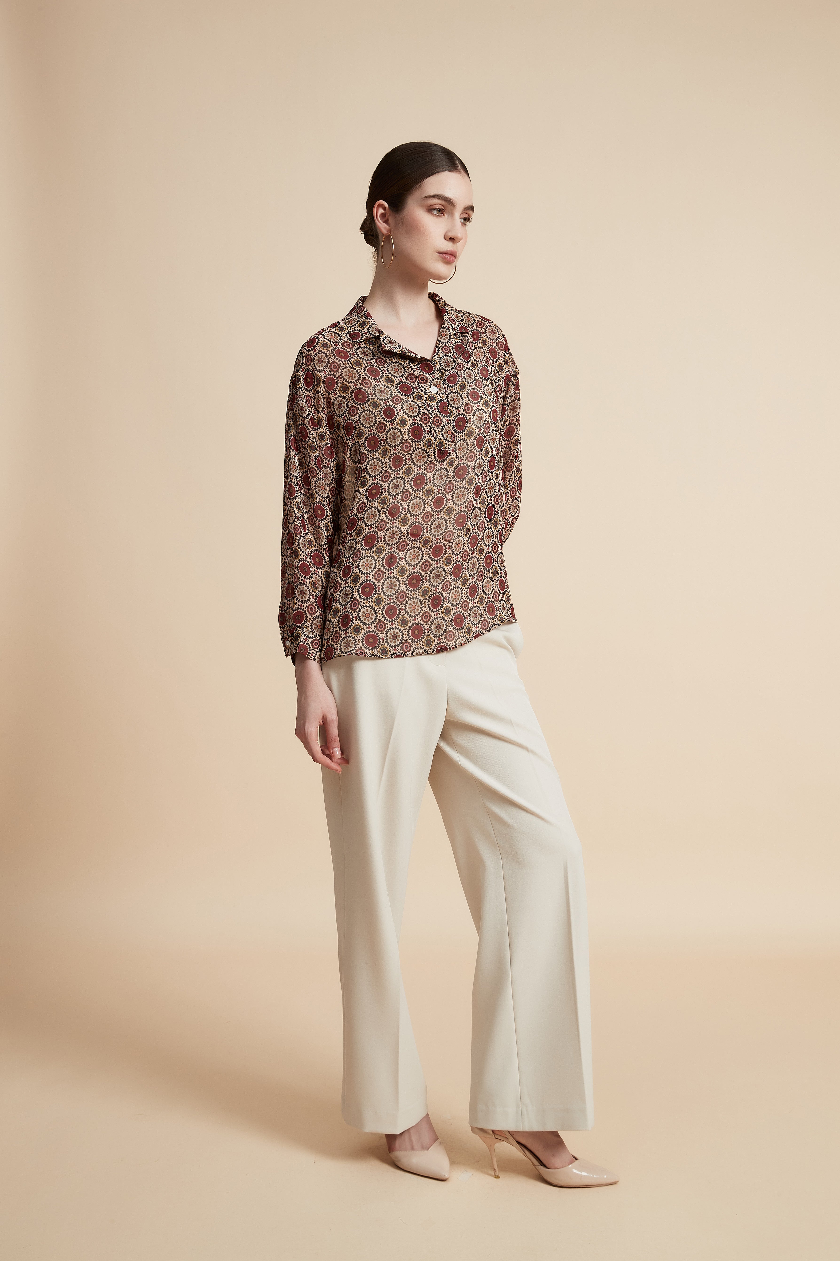 Women's Printed Blouse with Shirt Collar