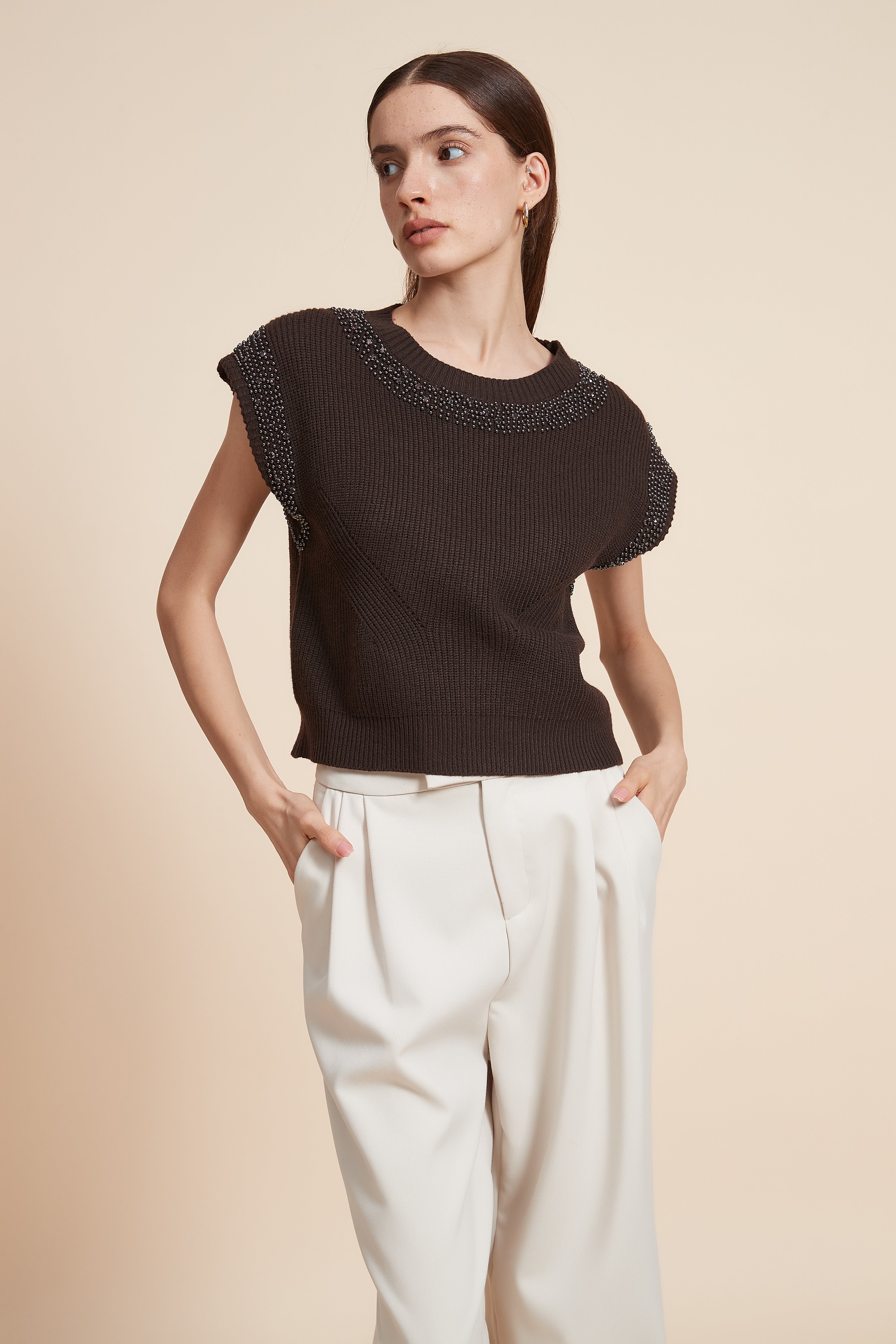 Embroidered Sleeveless Sweater