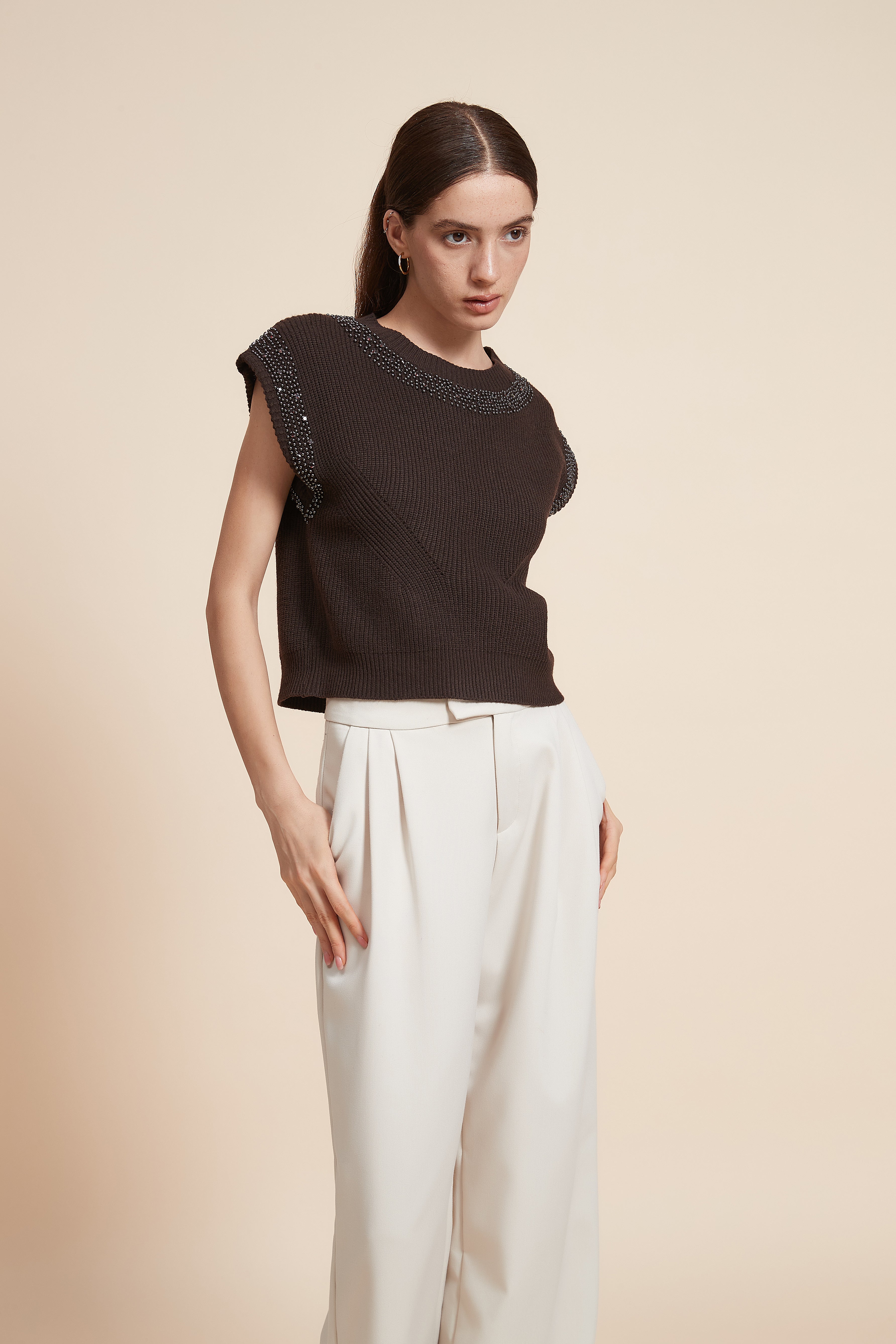 Embroidered Sleeveless Sweater