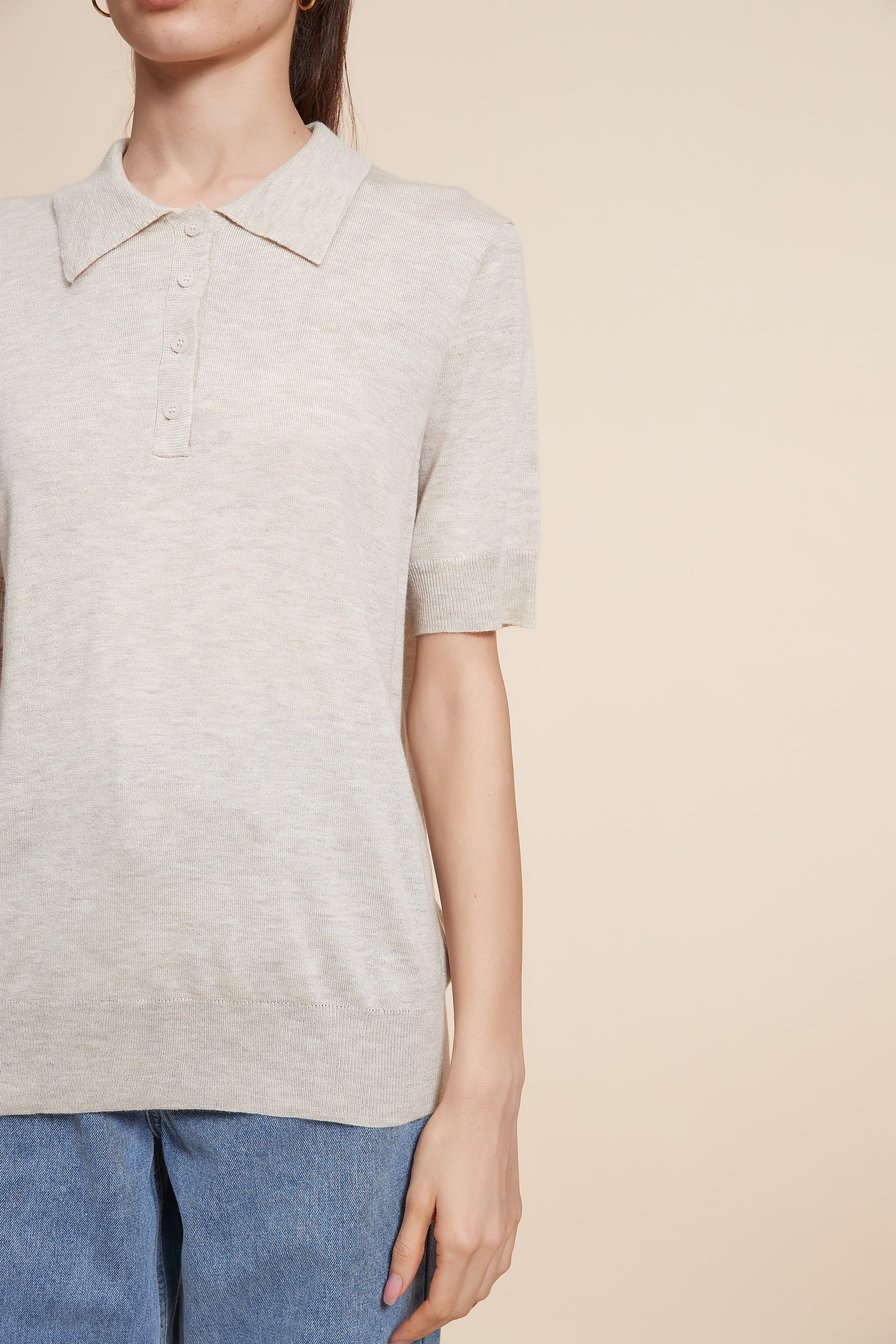 Plain Half Sleeve Blouse With Polo Collar