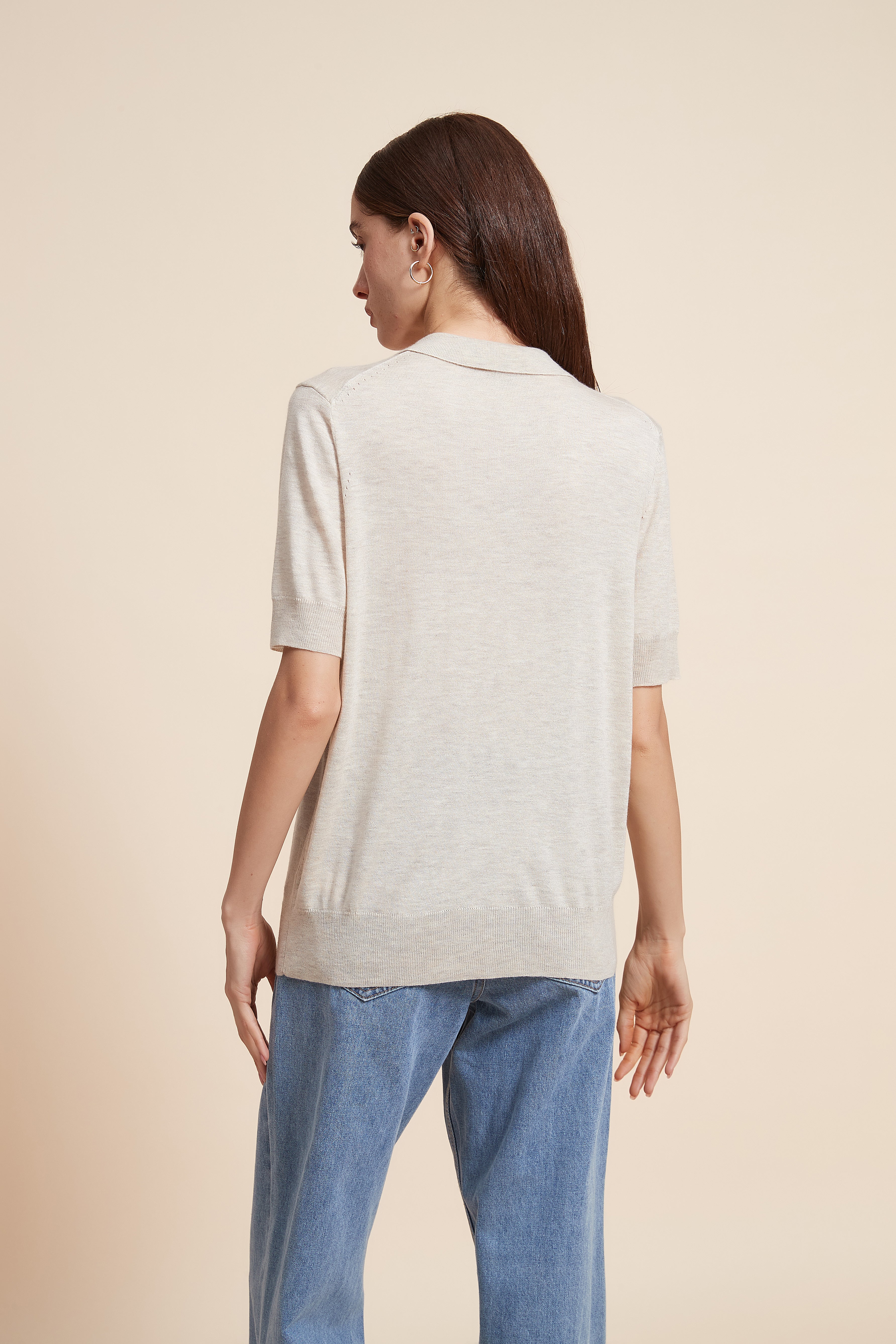 Plain Half Sleeve Blouse With Polo Collar