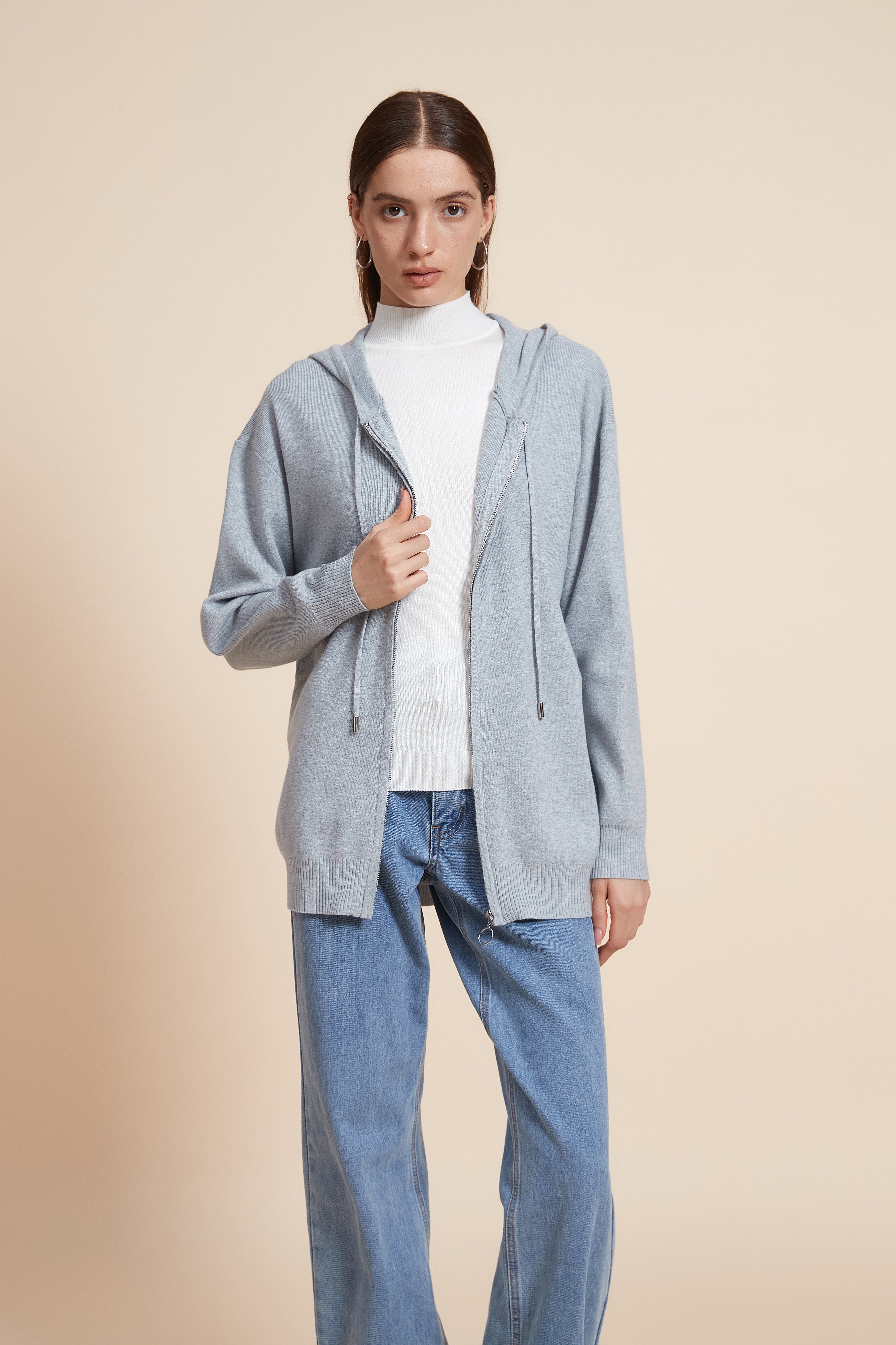 جاكيت متوسط الطول سادة مضلع اكمام طويلة