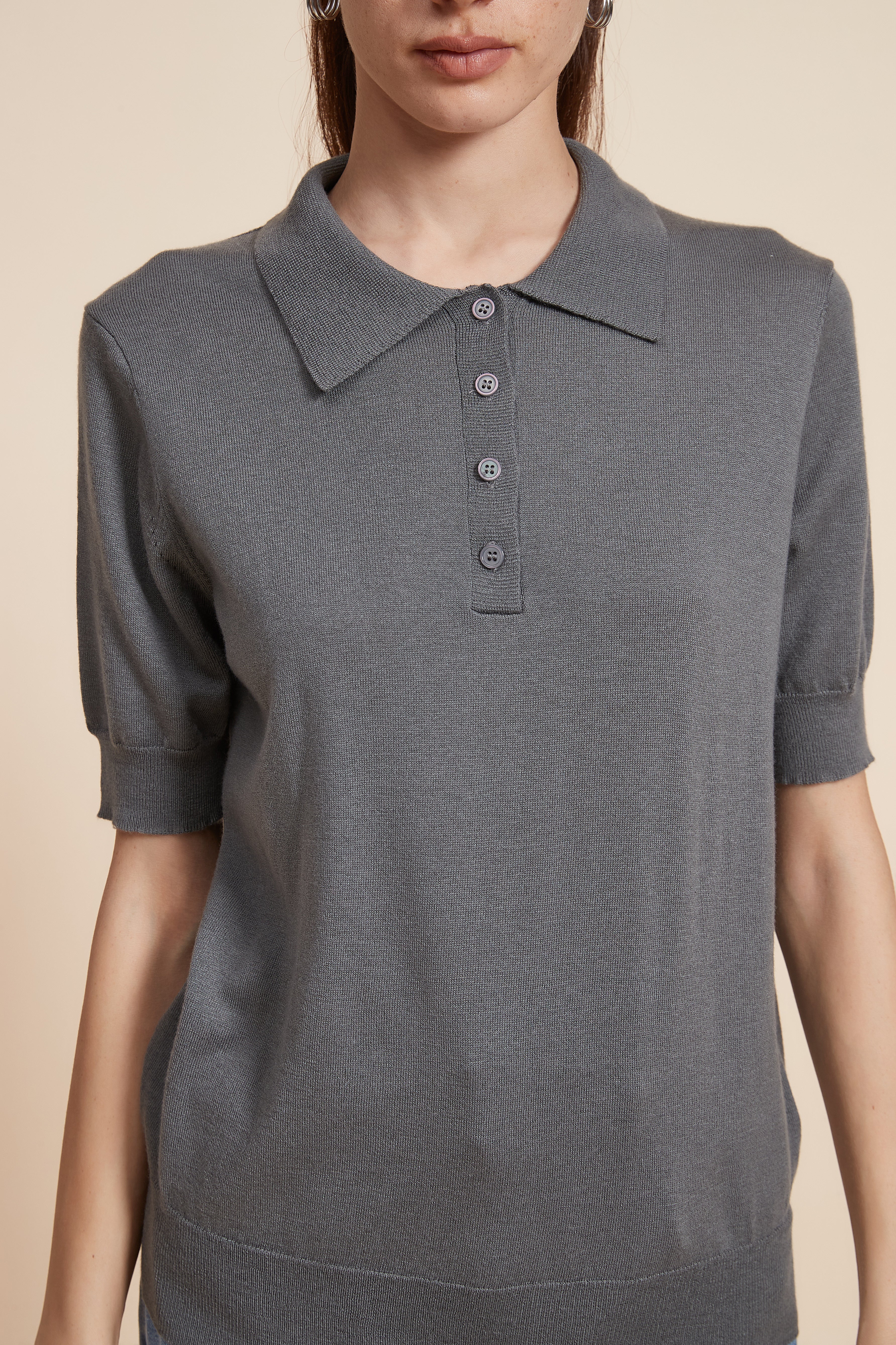 Plain Half Sleeve Blouse With Polo Collar