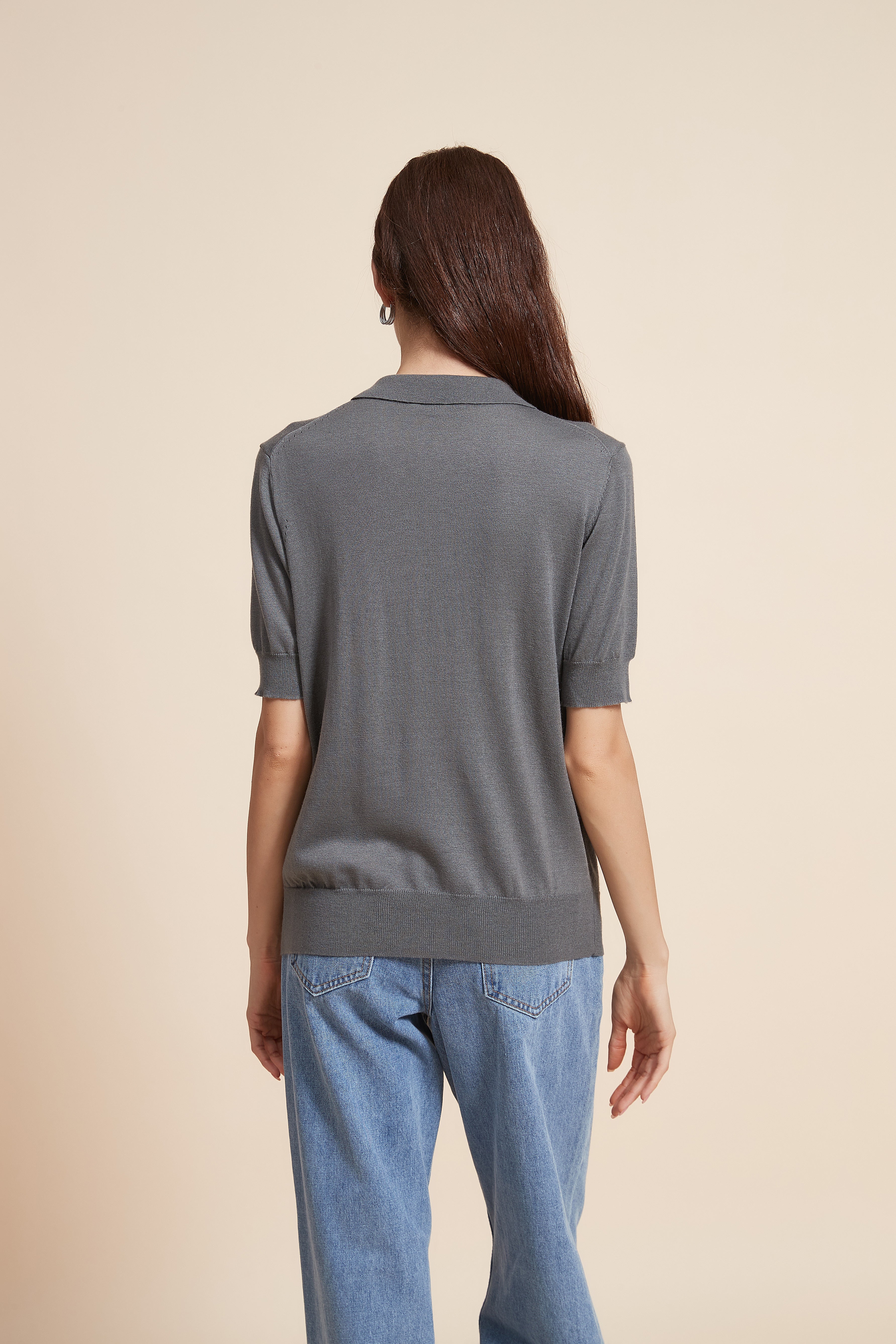 Plain Half Sleeve Blouse With Polo Collar