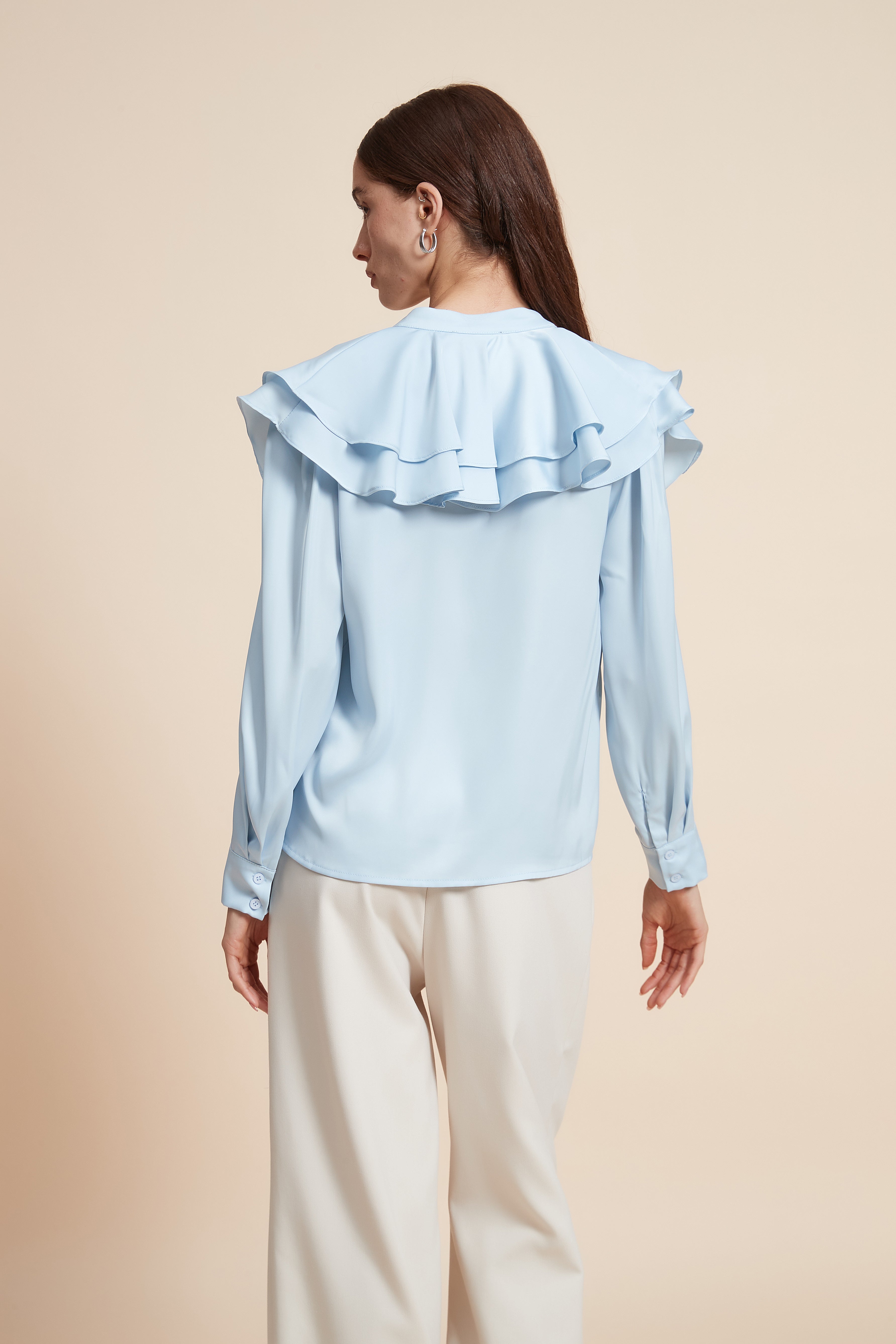 Plain Long Sleeve Blouse With Ruched Bust