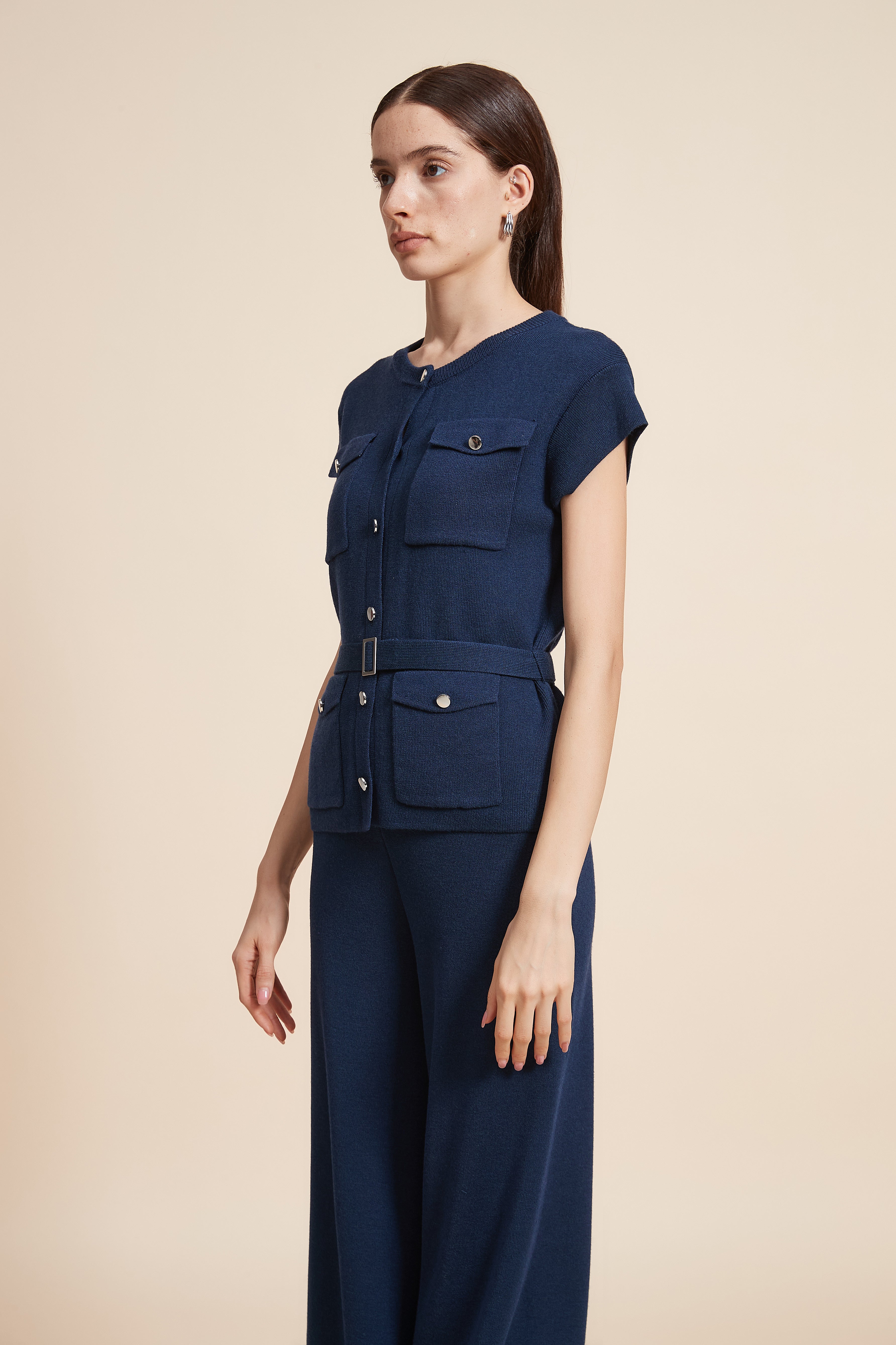 Plain Blouse with Buttons And Pockets