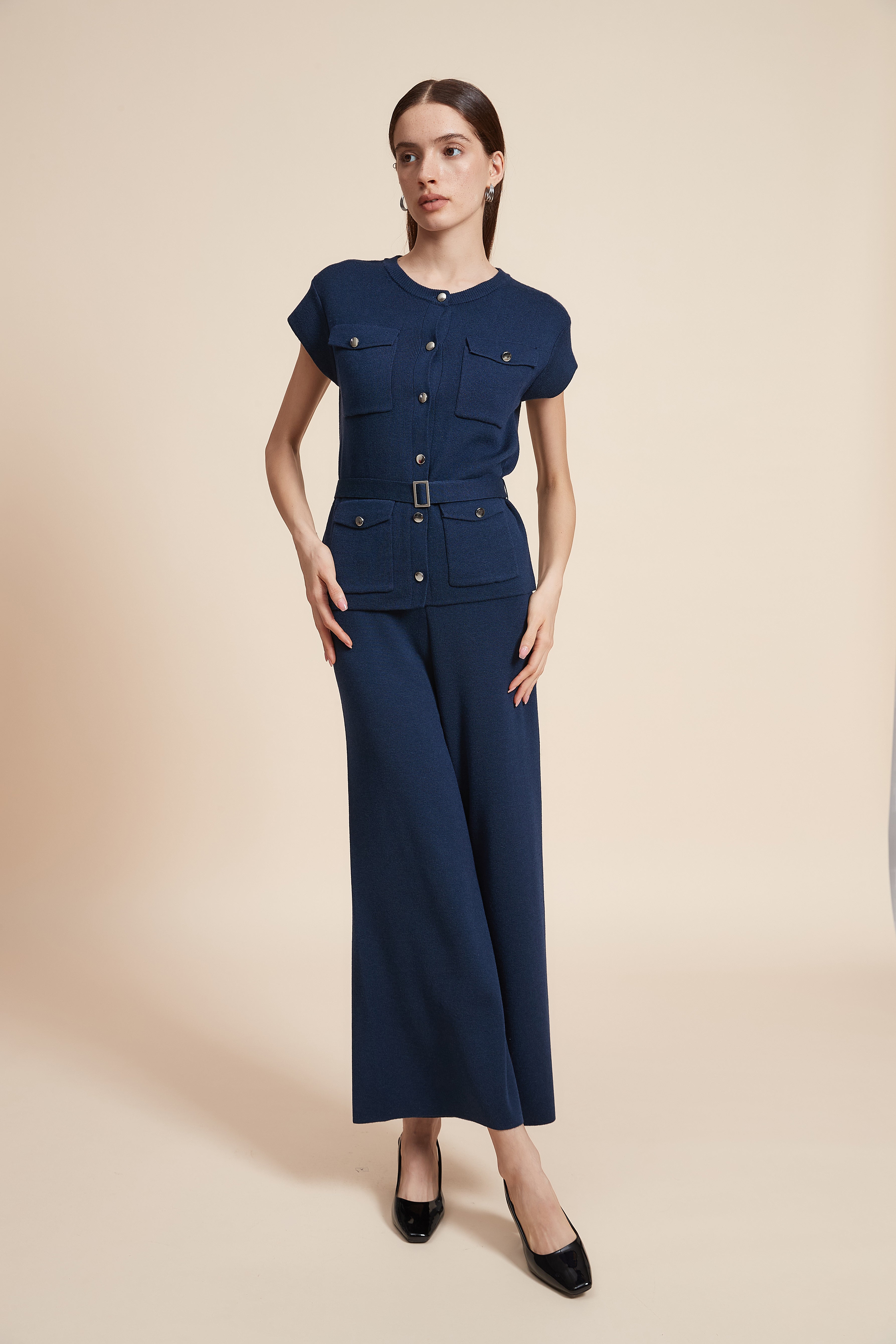 Plain Blouse with Buttons And Pockets
