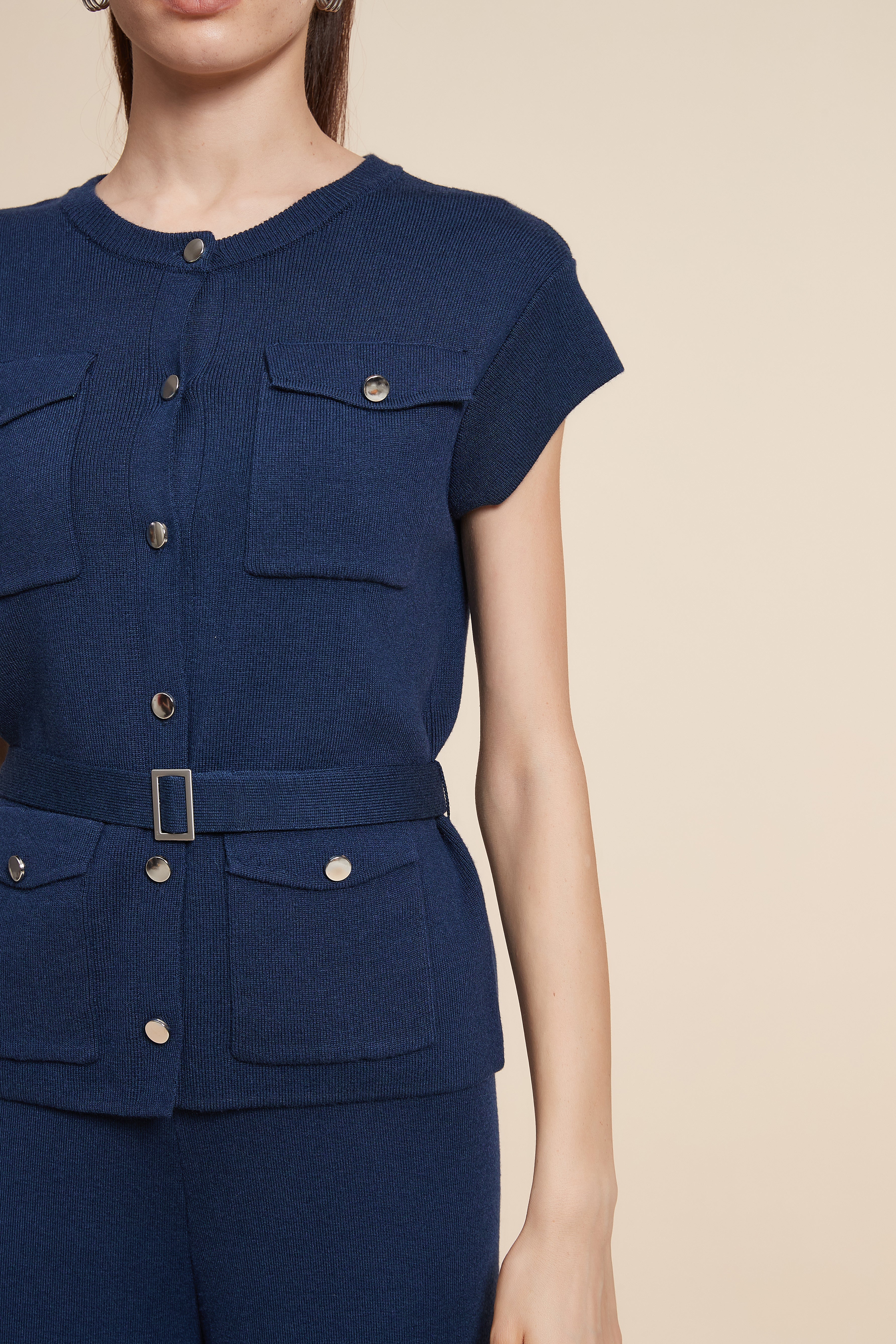 Plain Blouse with Buttons And Pockets