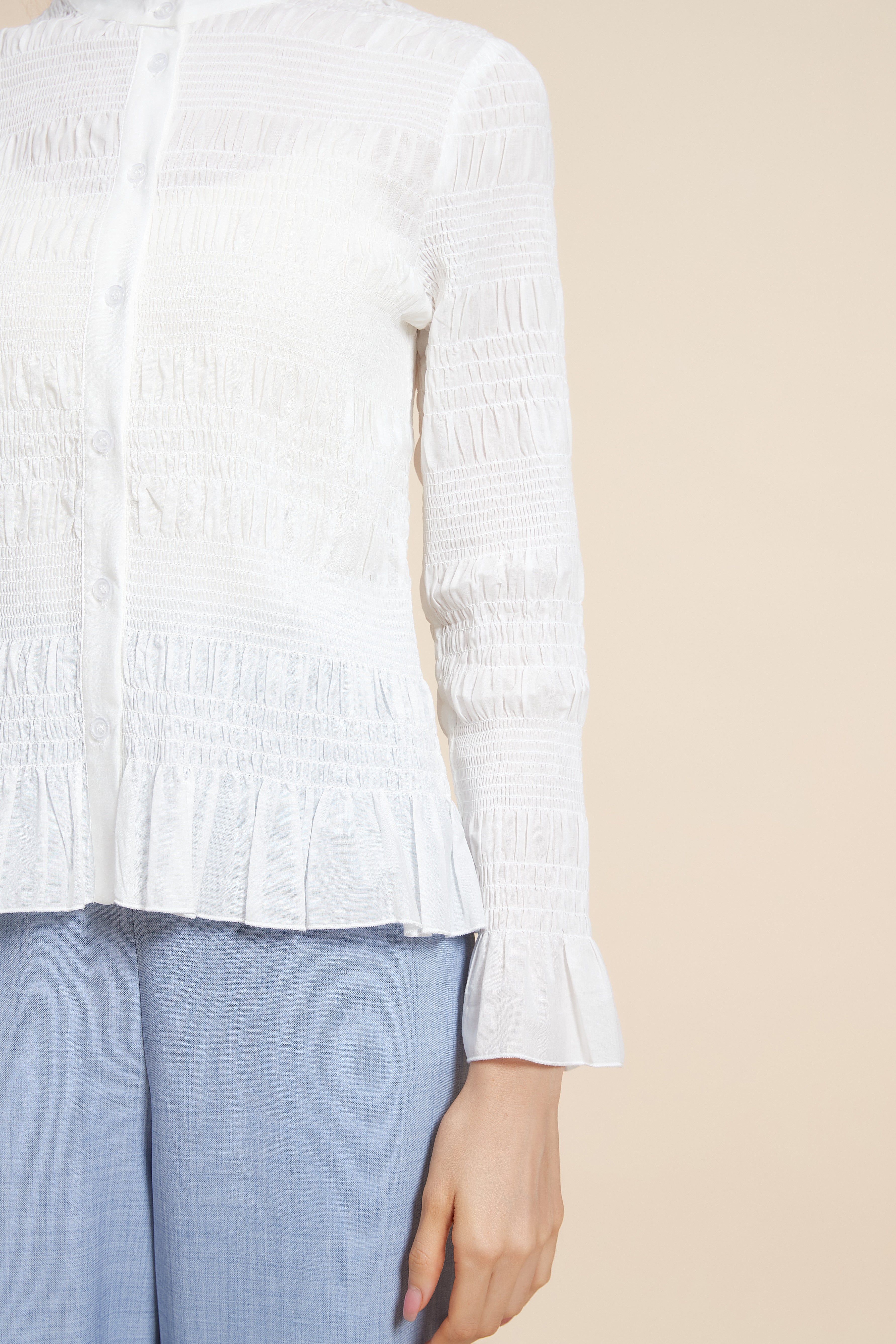 Ruched Plain Blouse With Long Sleeves