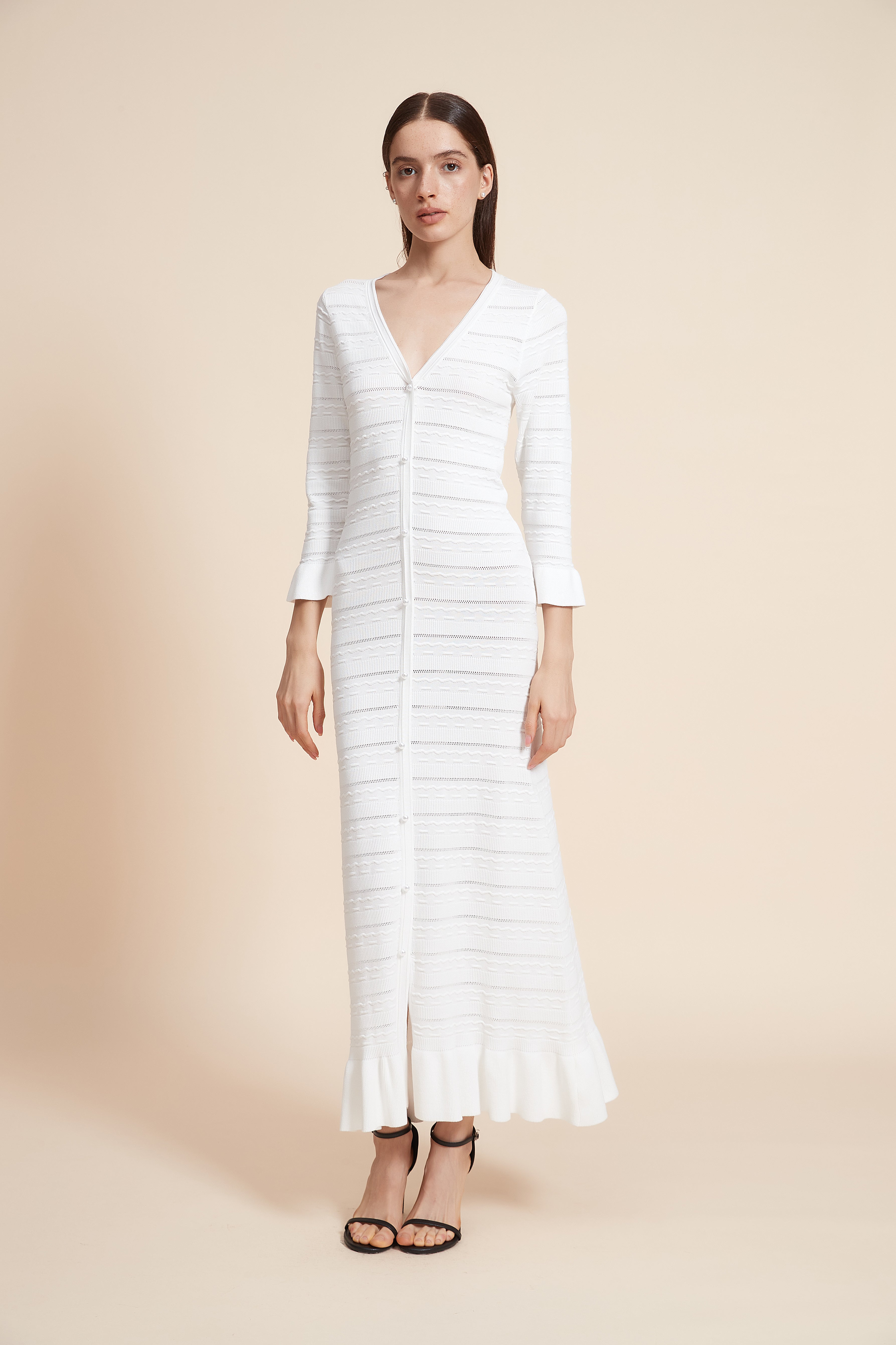 Knitted Maxi Dress With 3/4 Sleeves