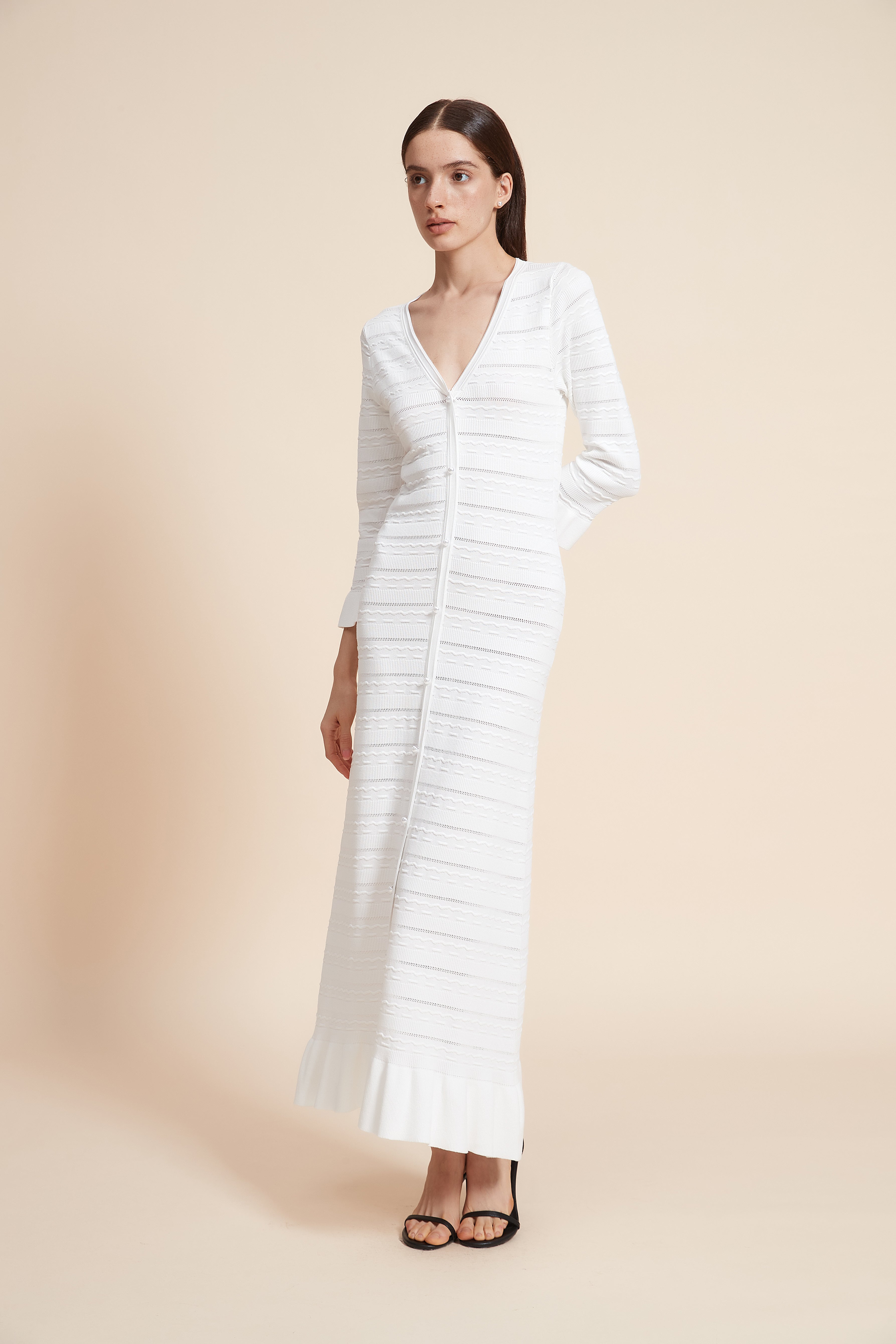 Knitted Maxi Dress With 3/4 Sleeves
