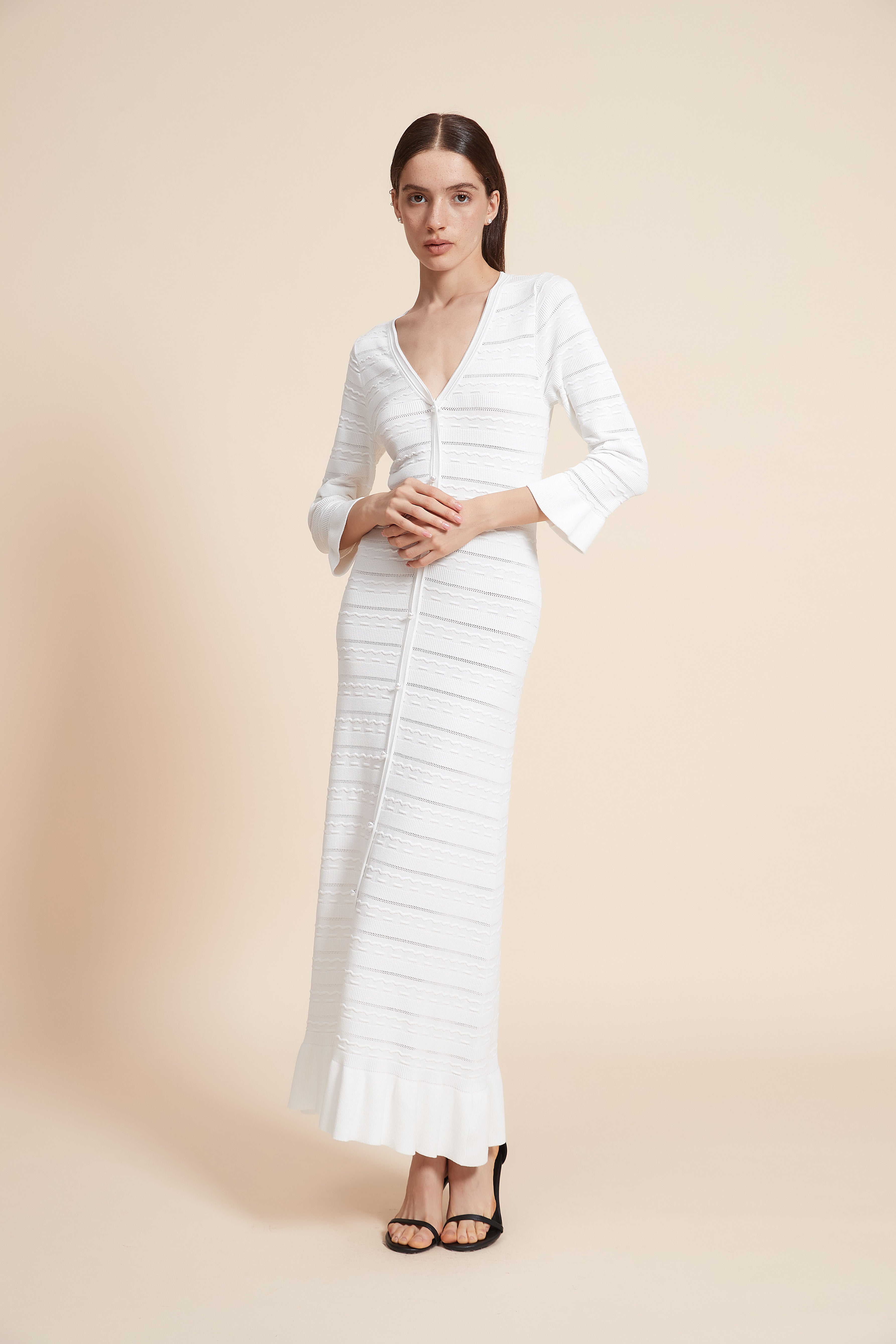 Knitted Maxi Dress With 3/4 Sleeves