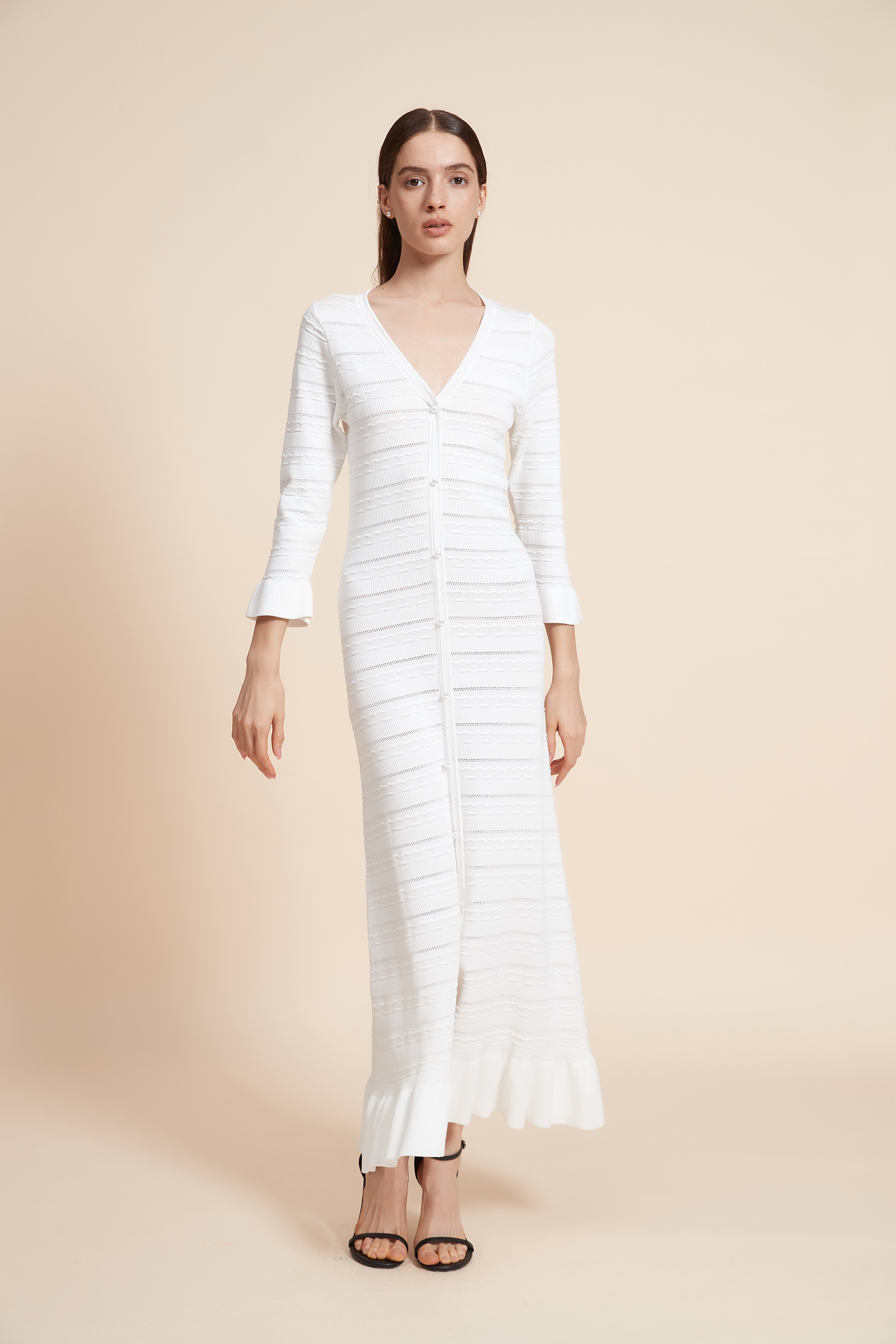 Knitted Maxi Dress With 3/4 Sleeves