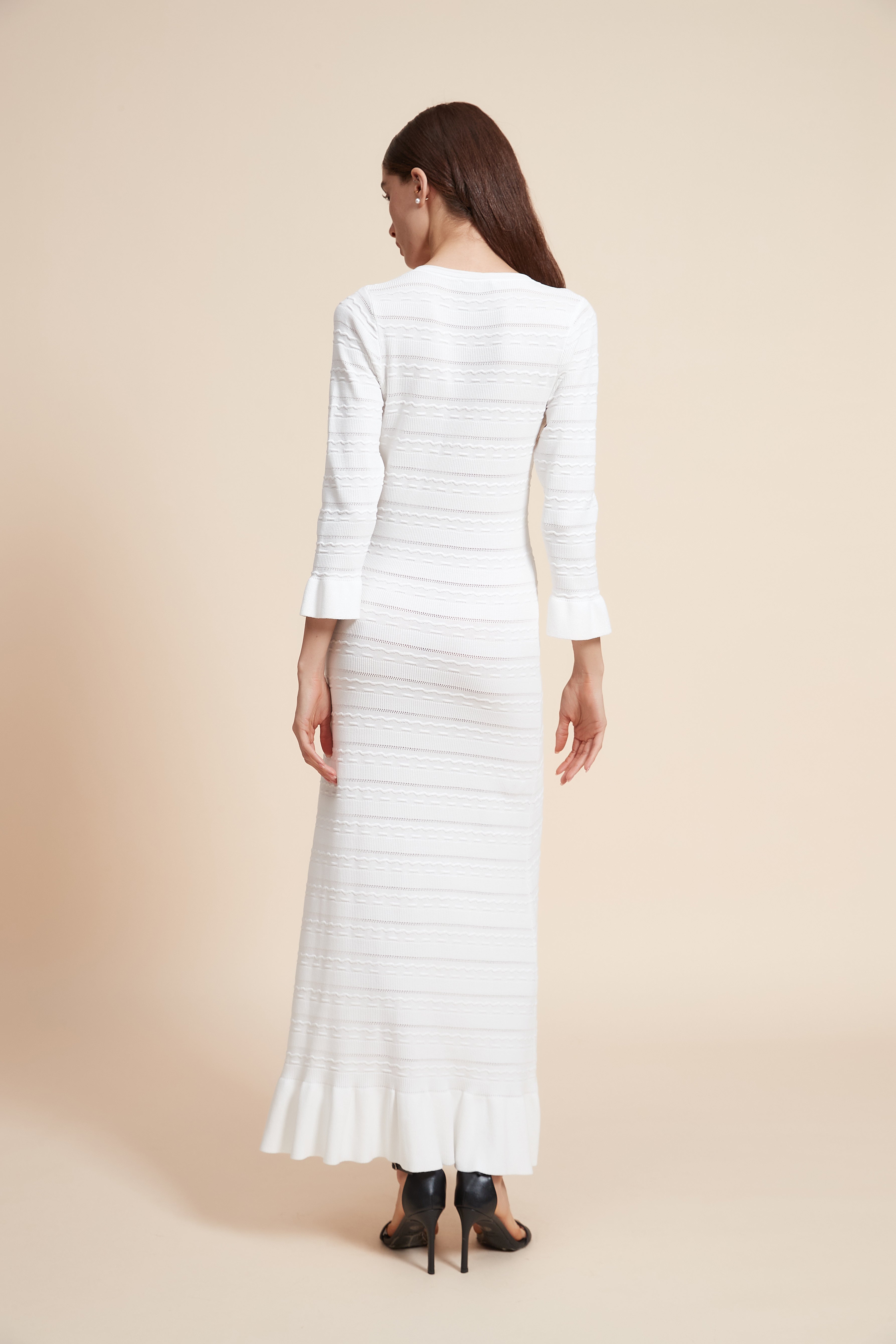 Knitted Maxi Dress With 3/4 Sleeves