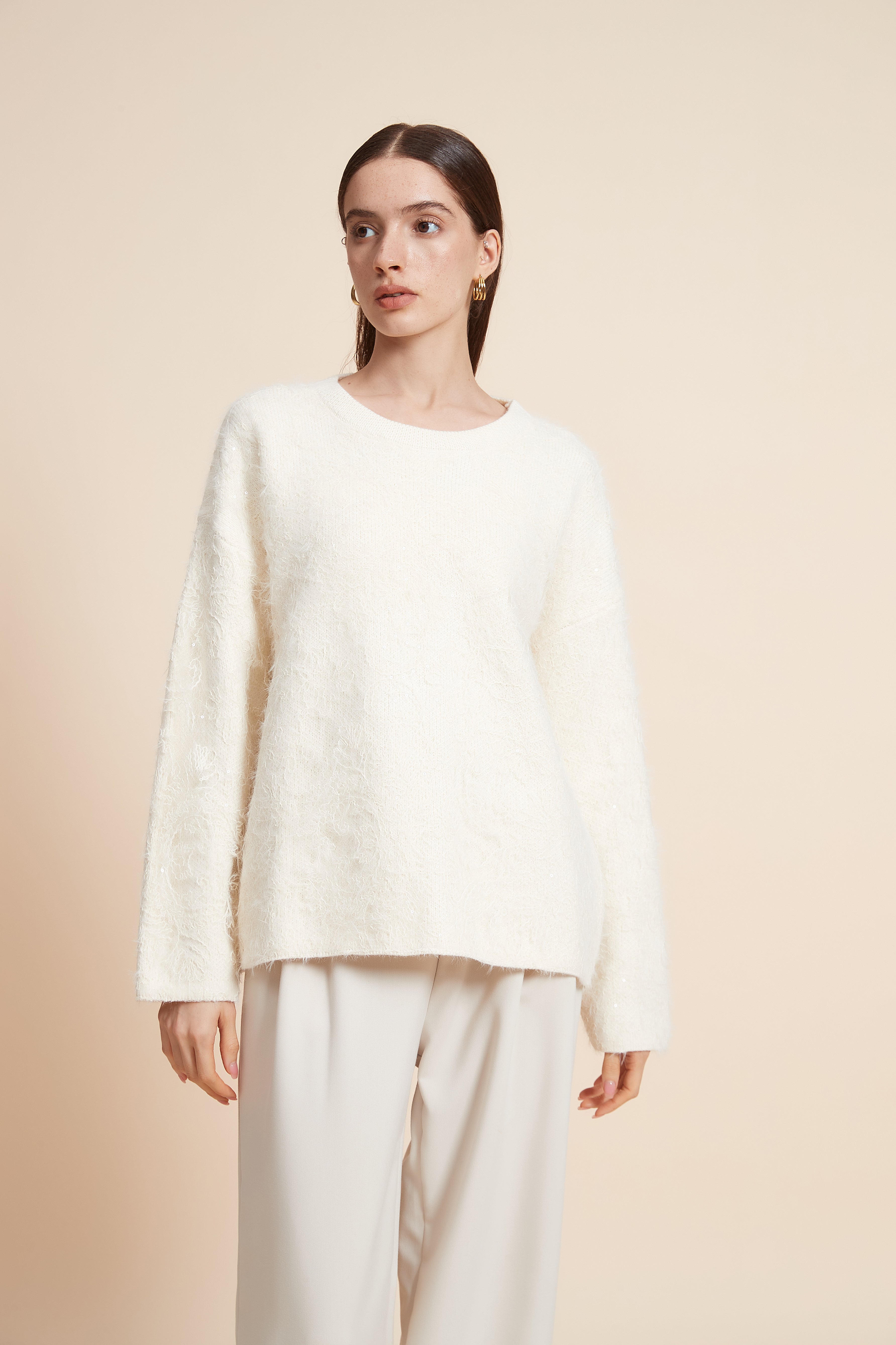 Plain Fur Sweater with Long Sleeves