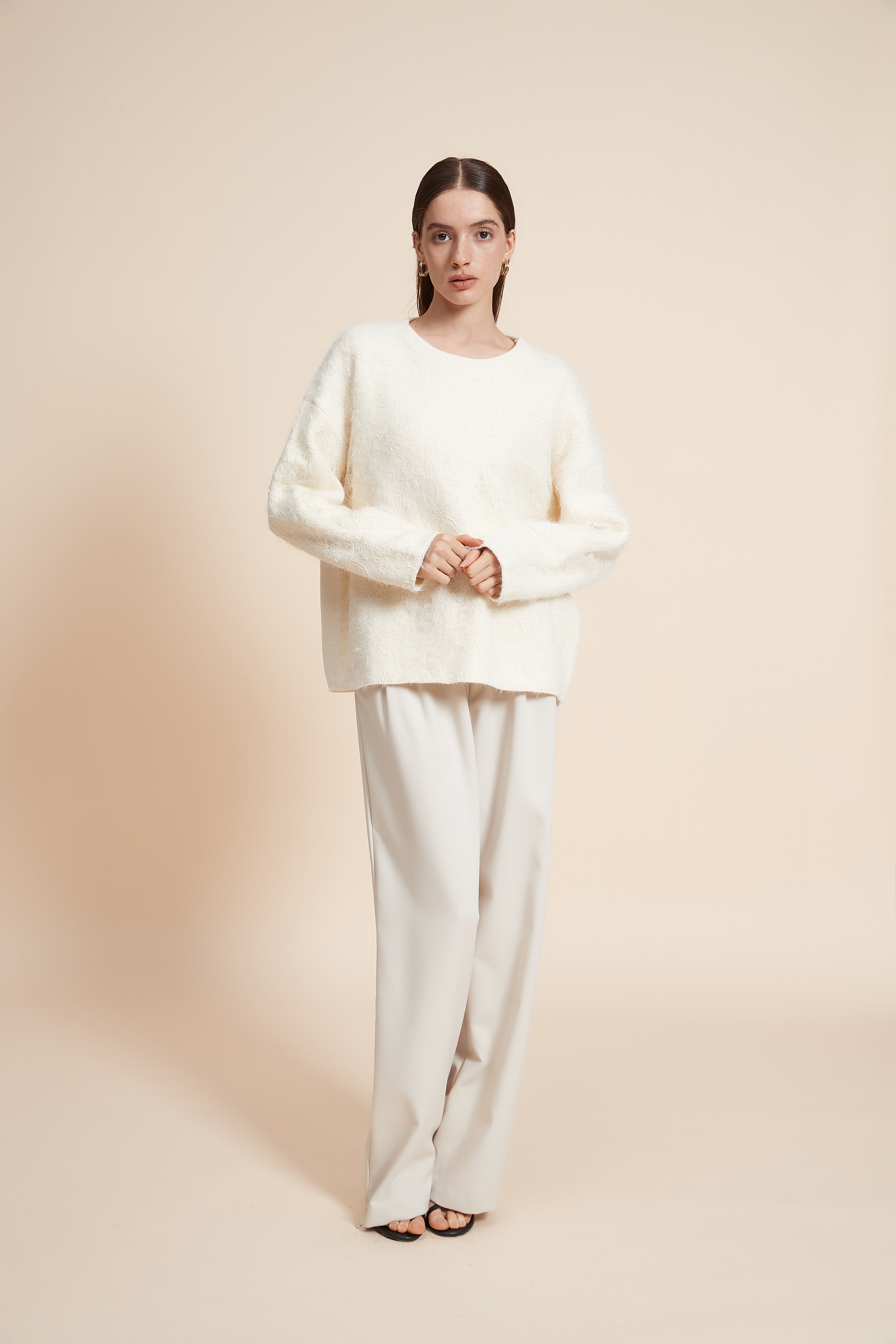 Plain Fur Sweater with Long Sleeves
