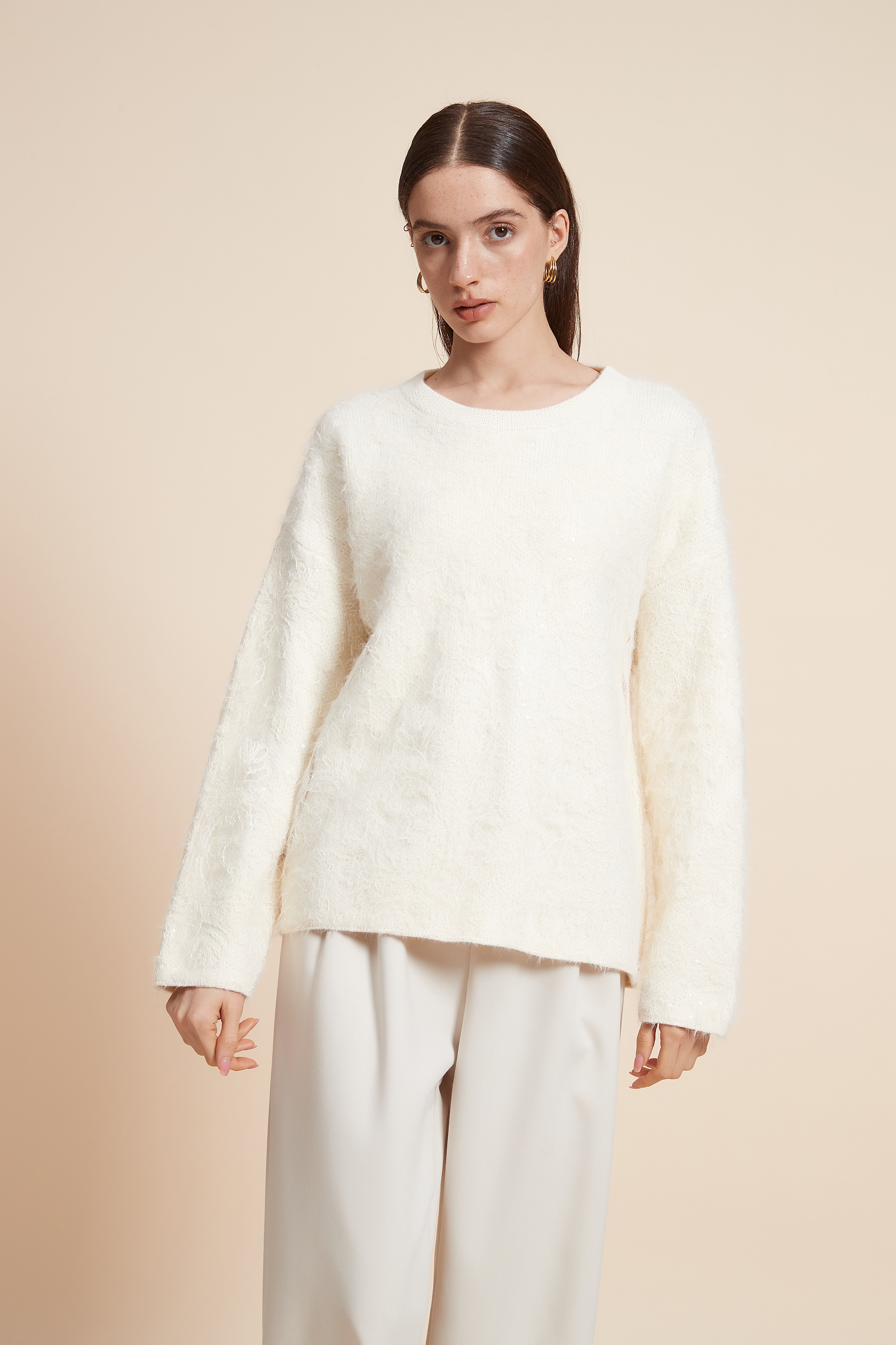 Plain Fur Sweater with Long Sleeves
