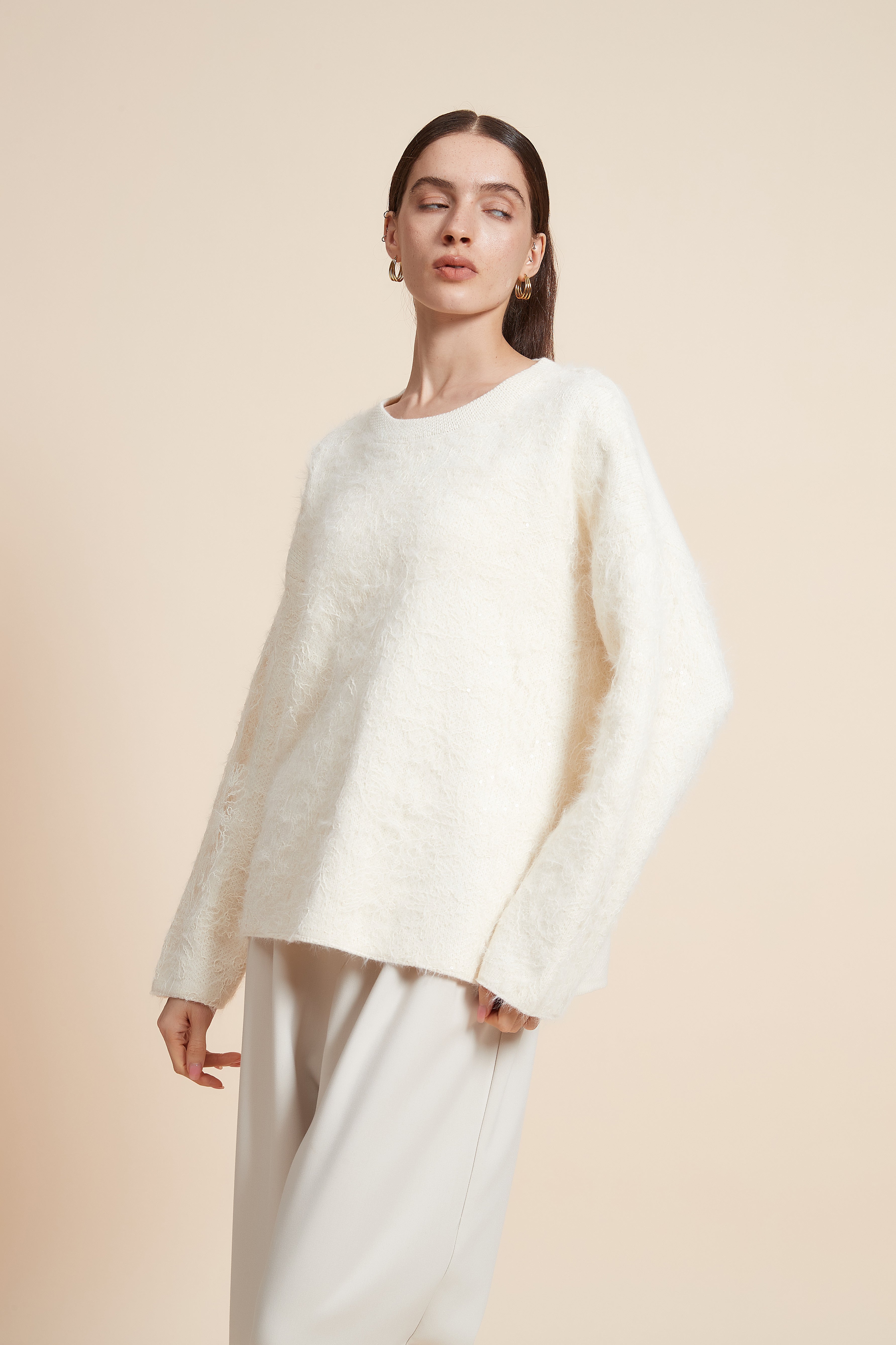 Plain Fur Sweater with Long Sleeves