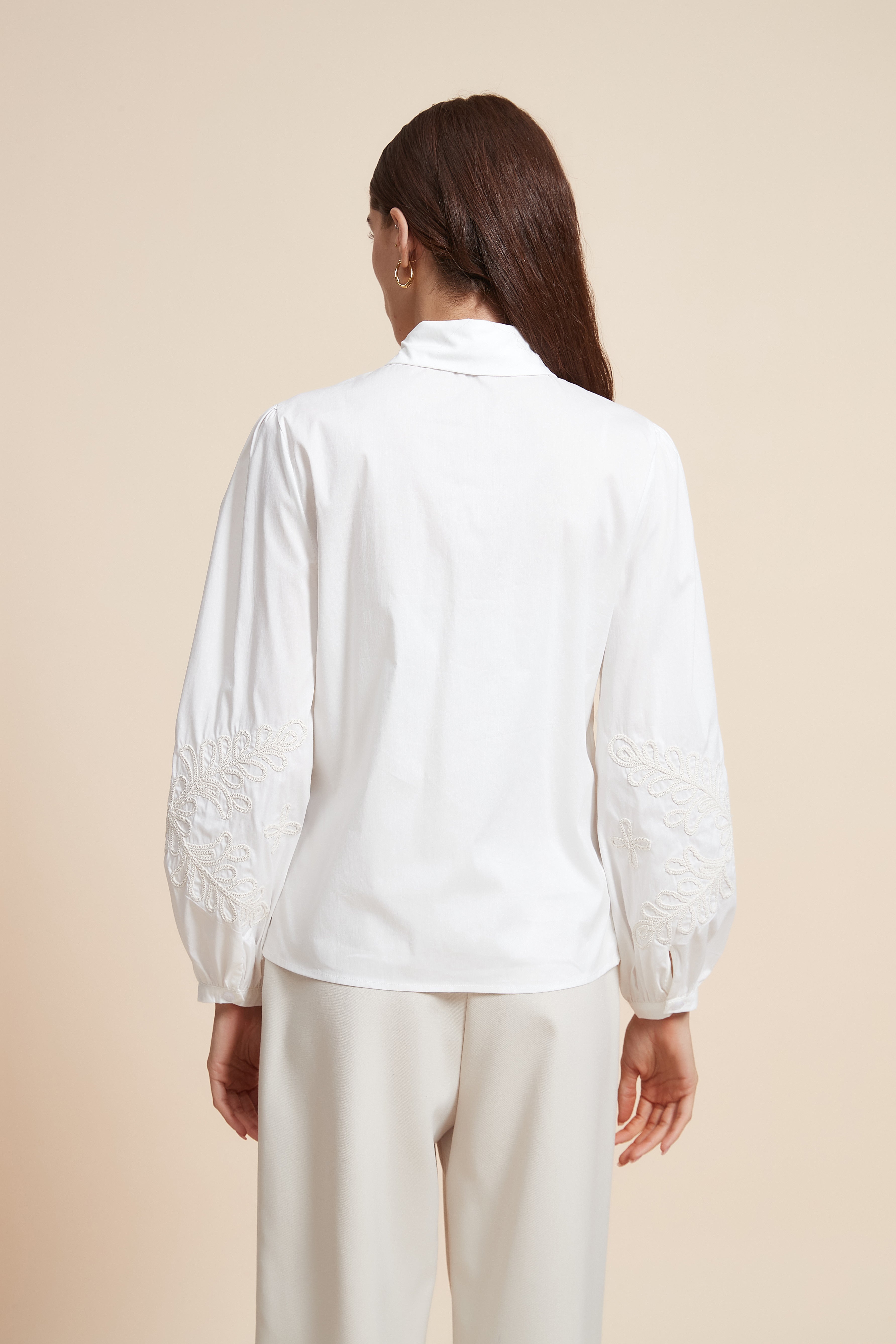 Embroidered Long Sleeve Blouse with Shirt Collar