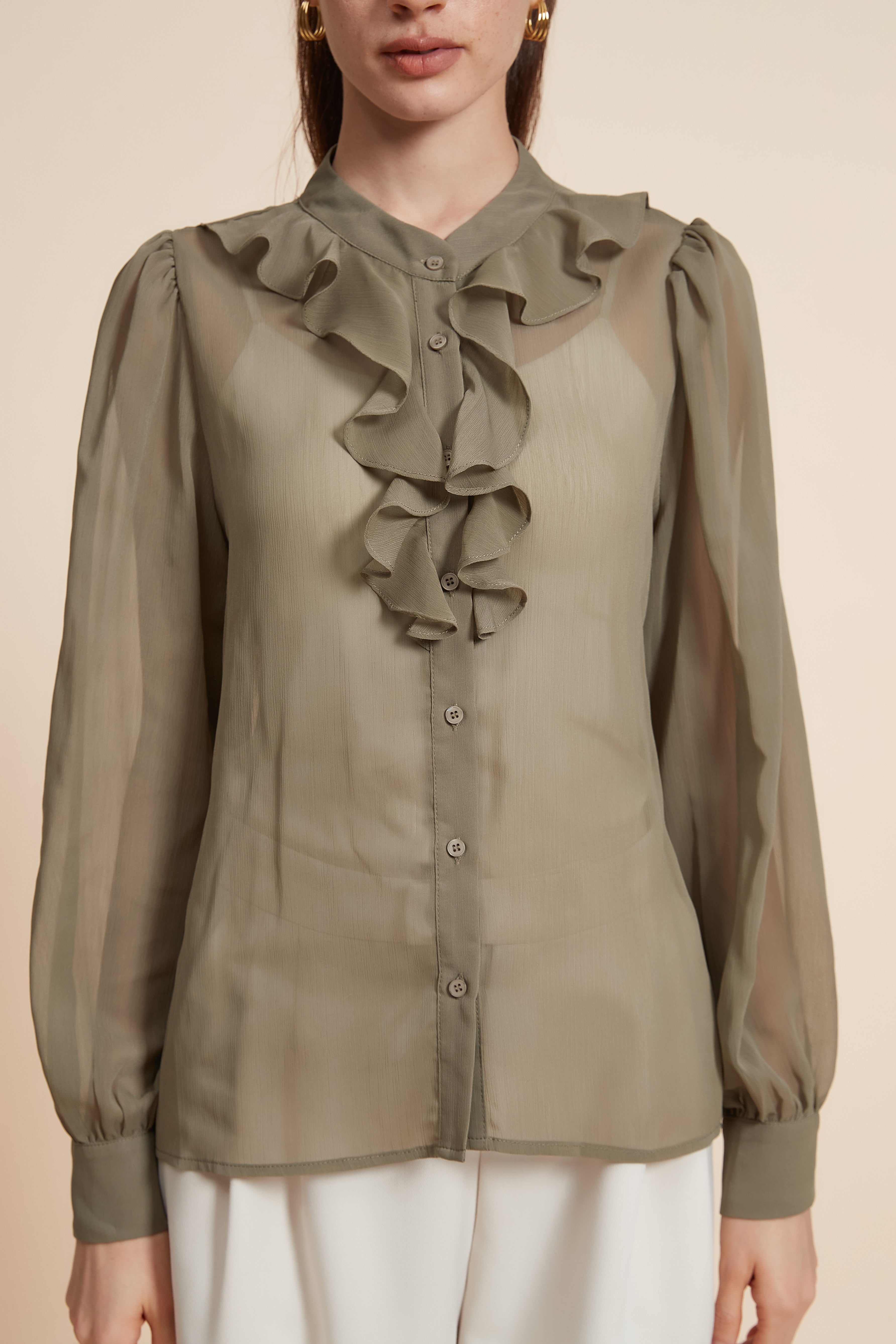 Ruched Blouse With Wide Long Sleeves