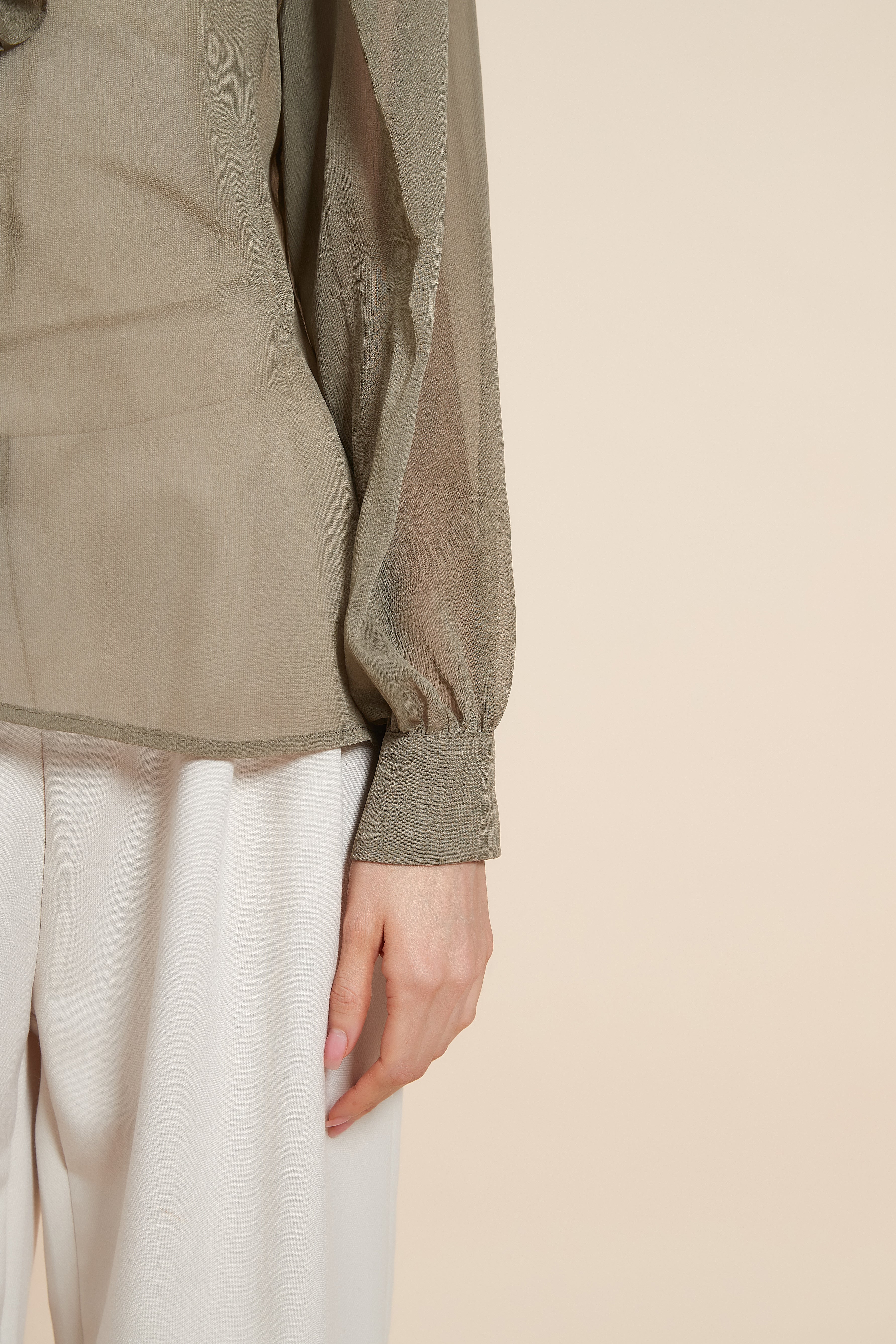 Ruched Blouse With Wide Long Sleeves