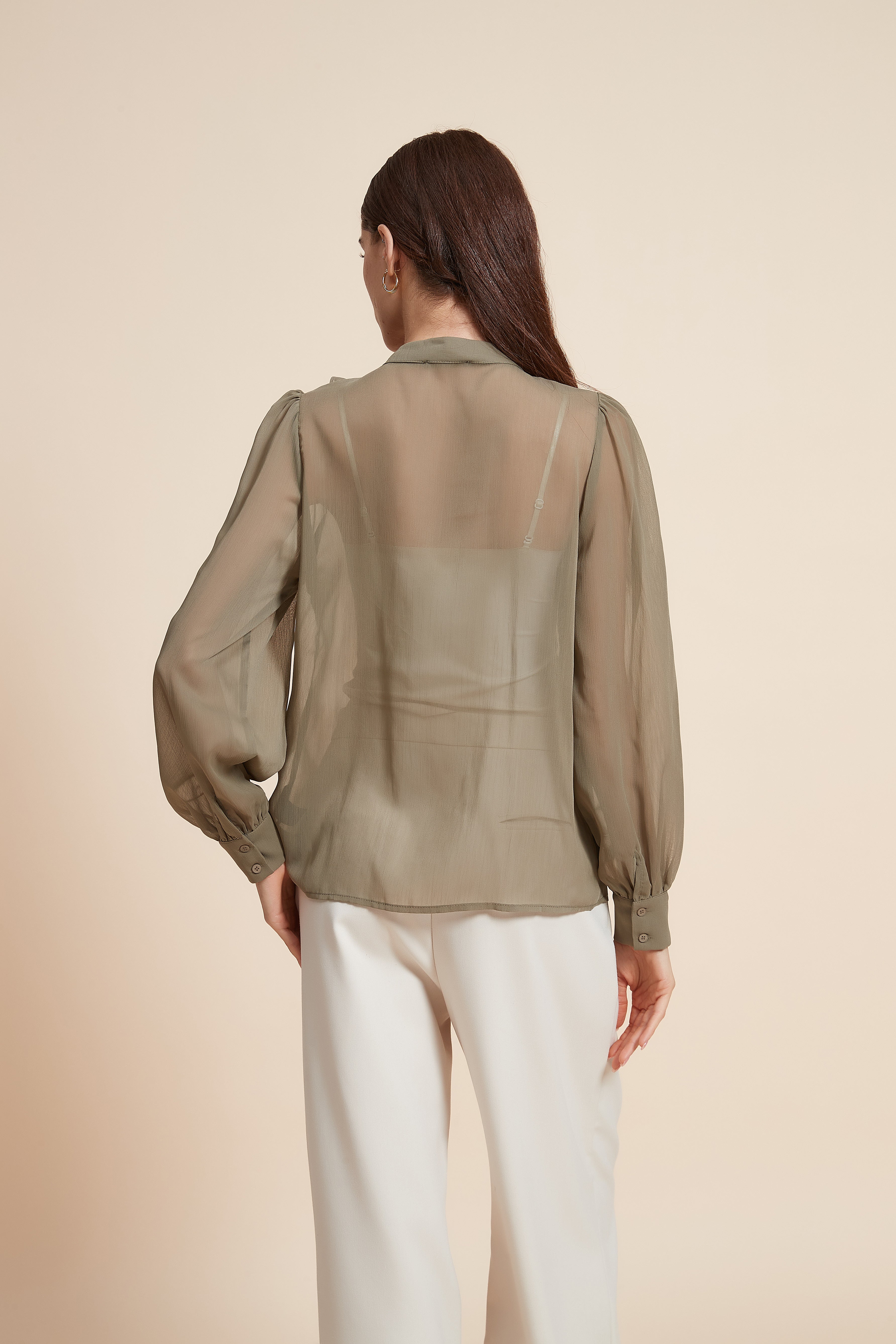 Ruched Blouse With Wide Long Sleeves