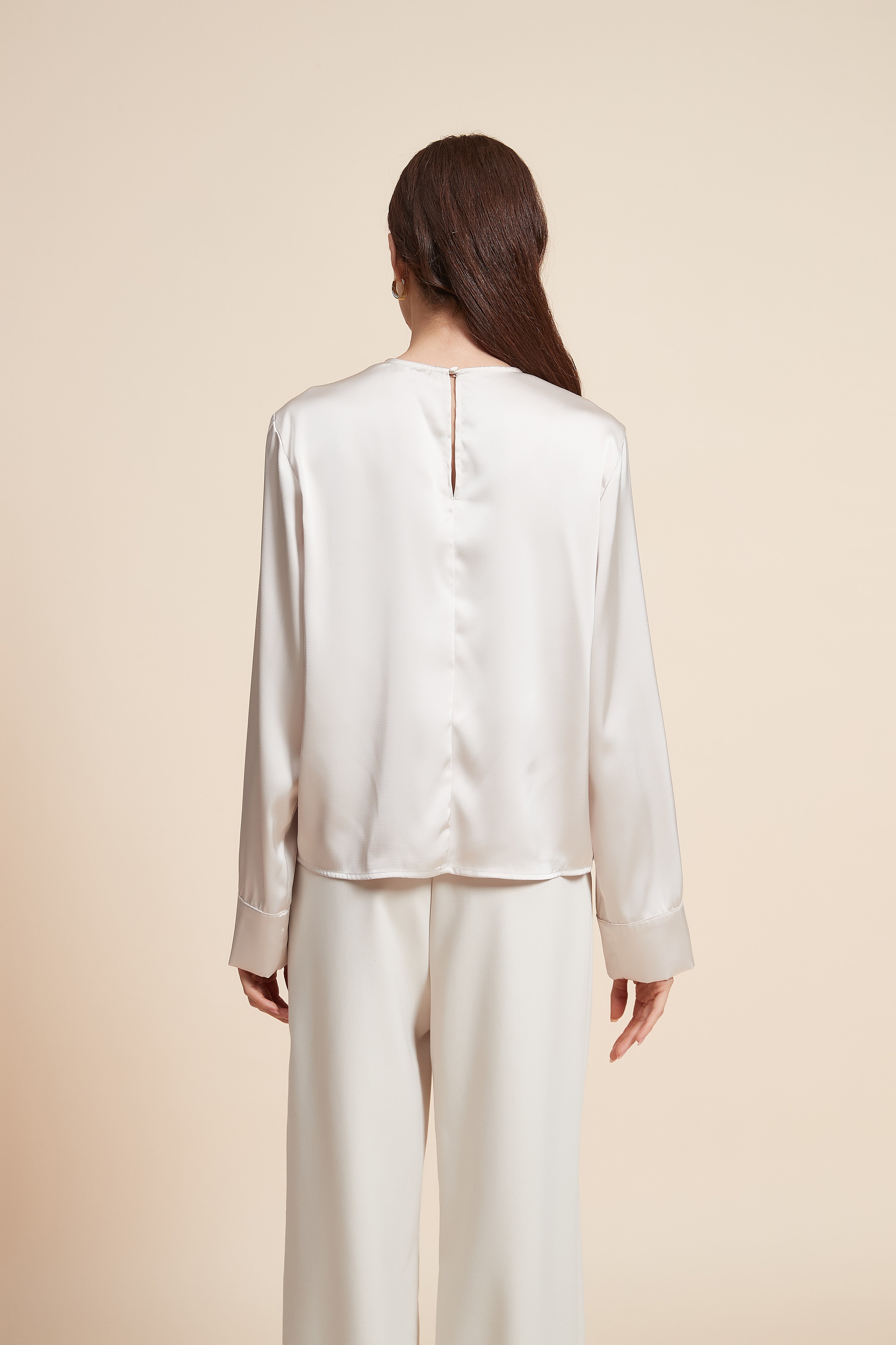 Loose-Fit Long Sleeve Plain Blouse