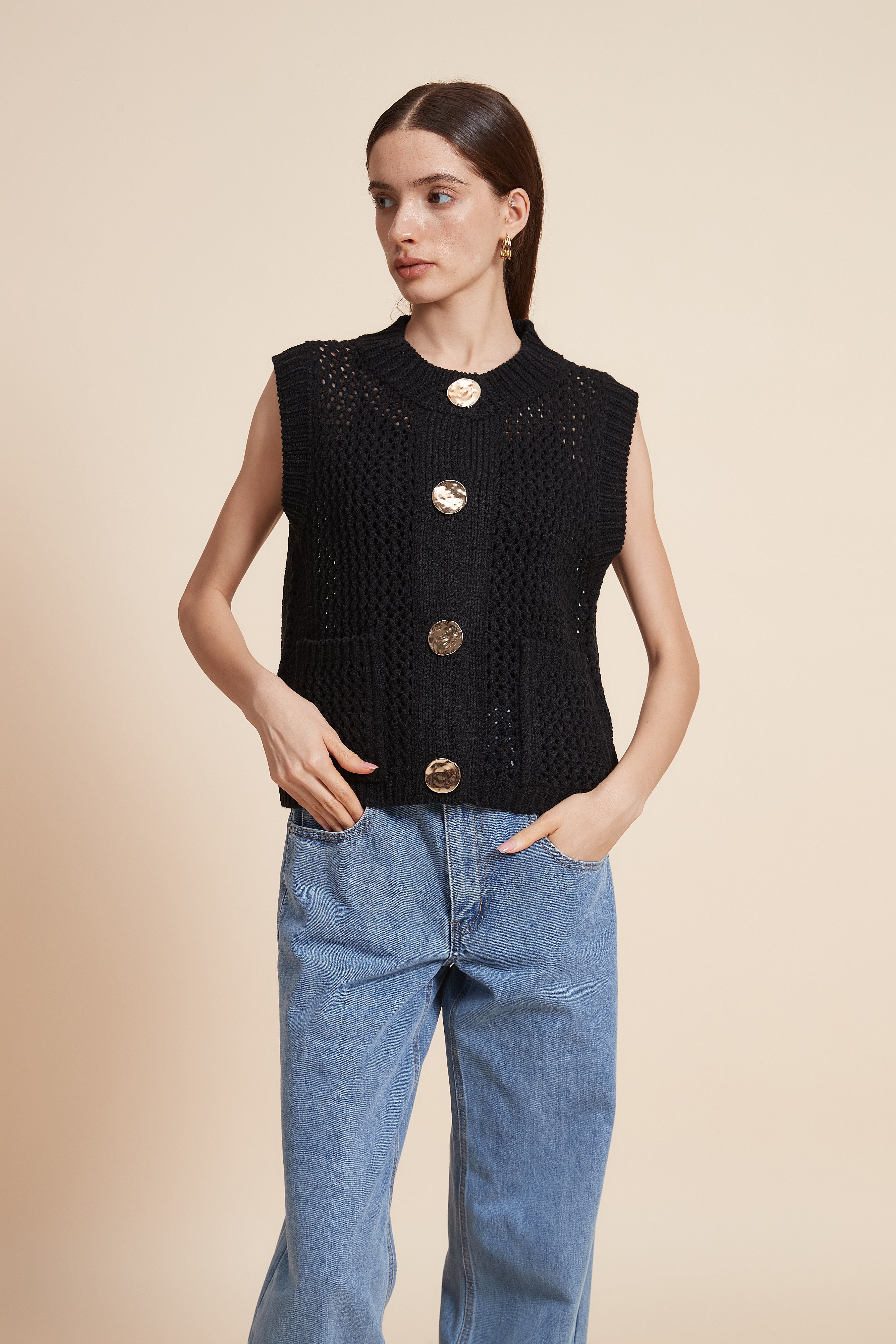Plain Knitted Sleeveless Sweater