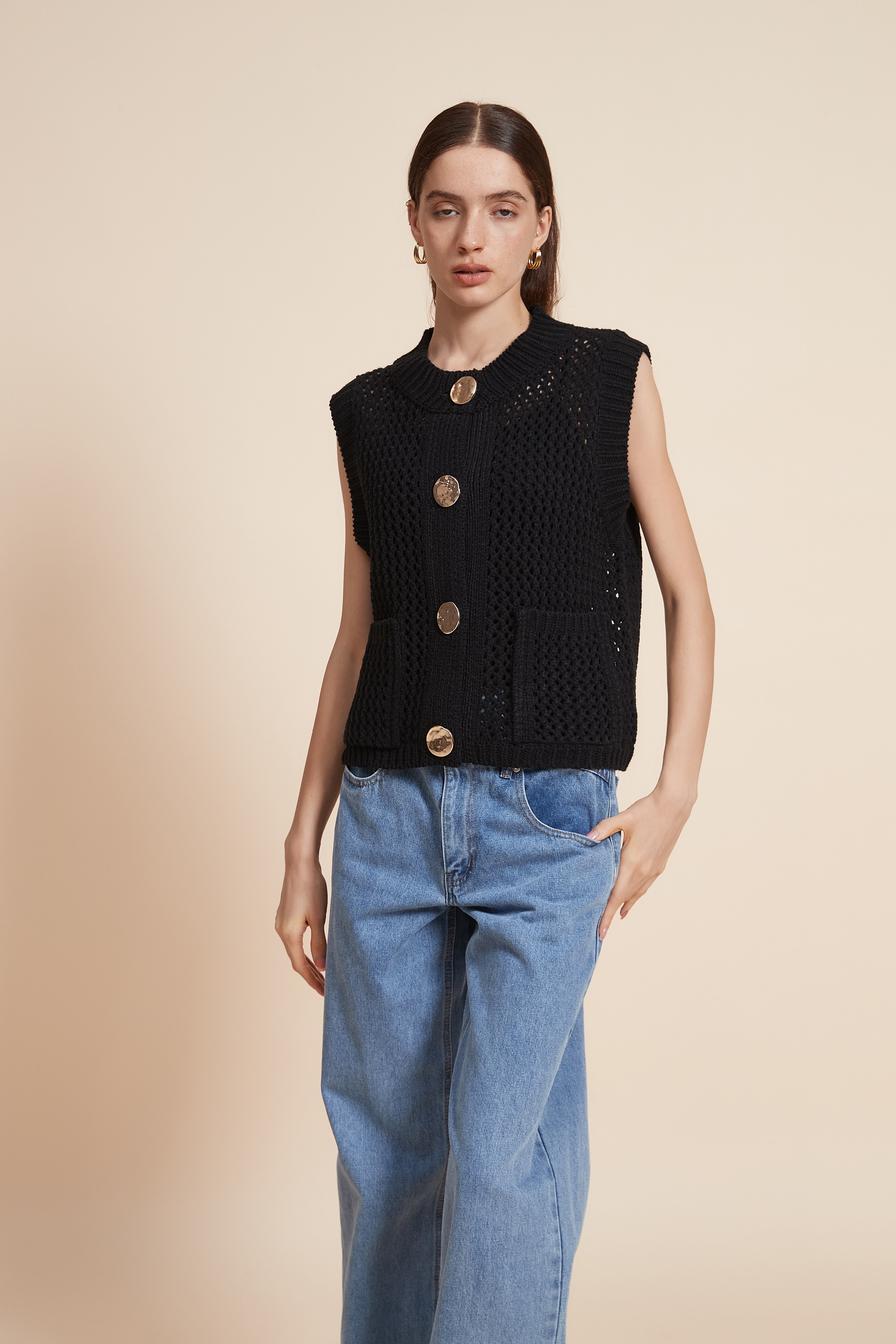 Plain Knitted Sleeveless Sweater