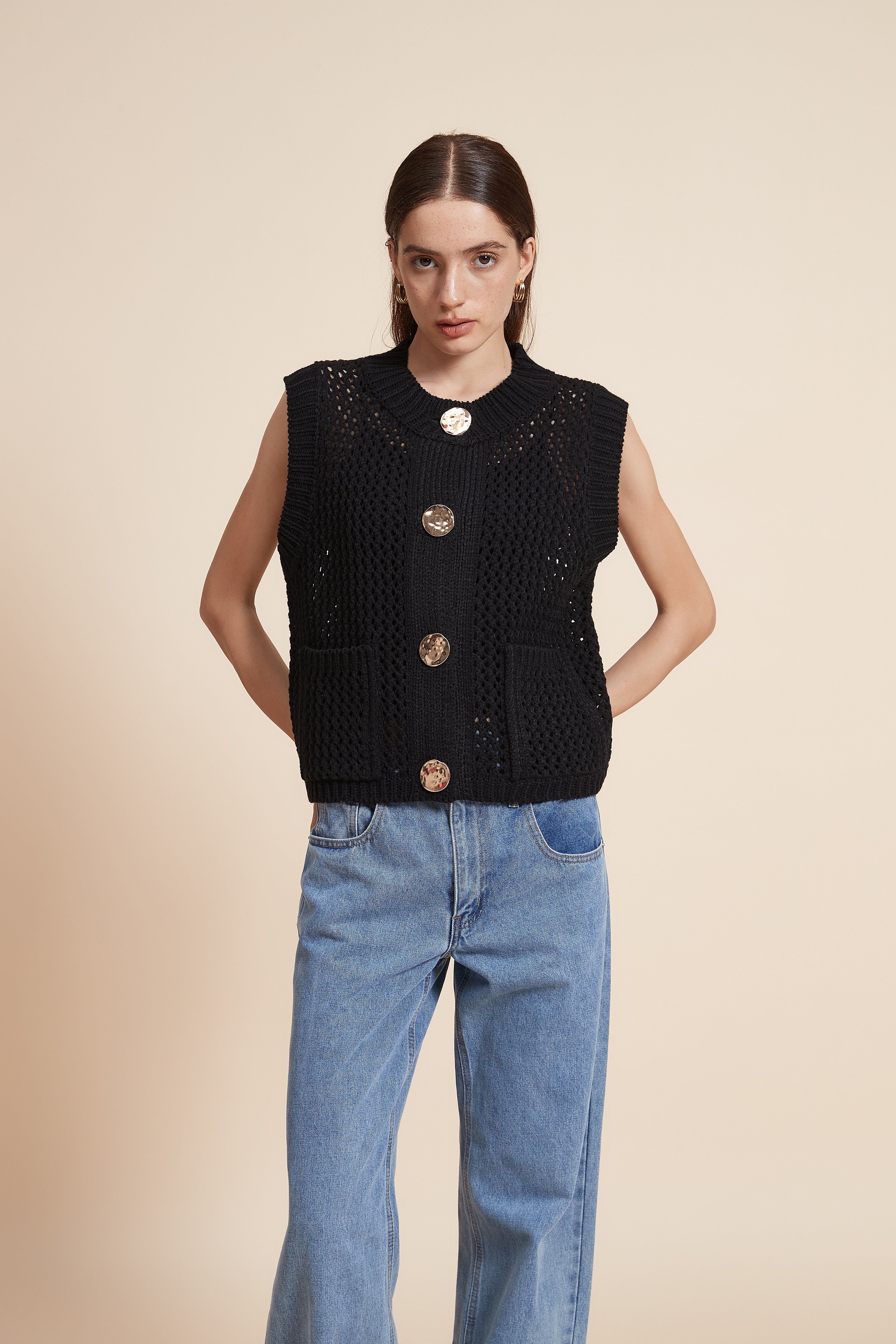 Plain Knitted Sleeveless Sweater