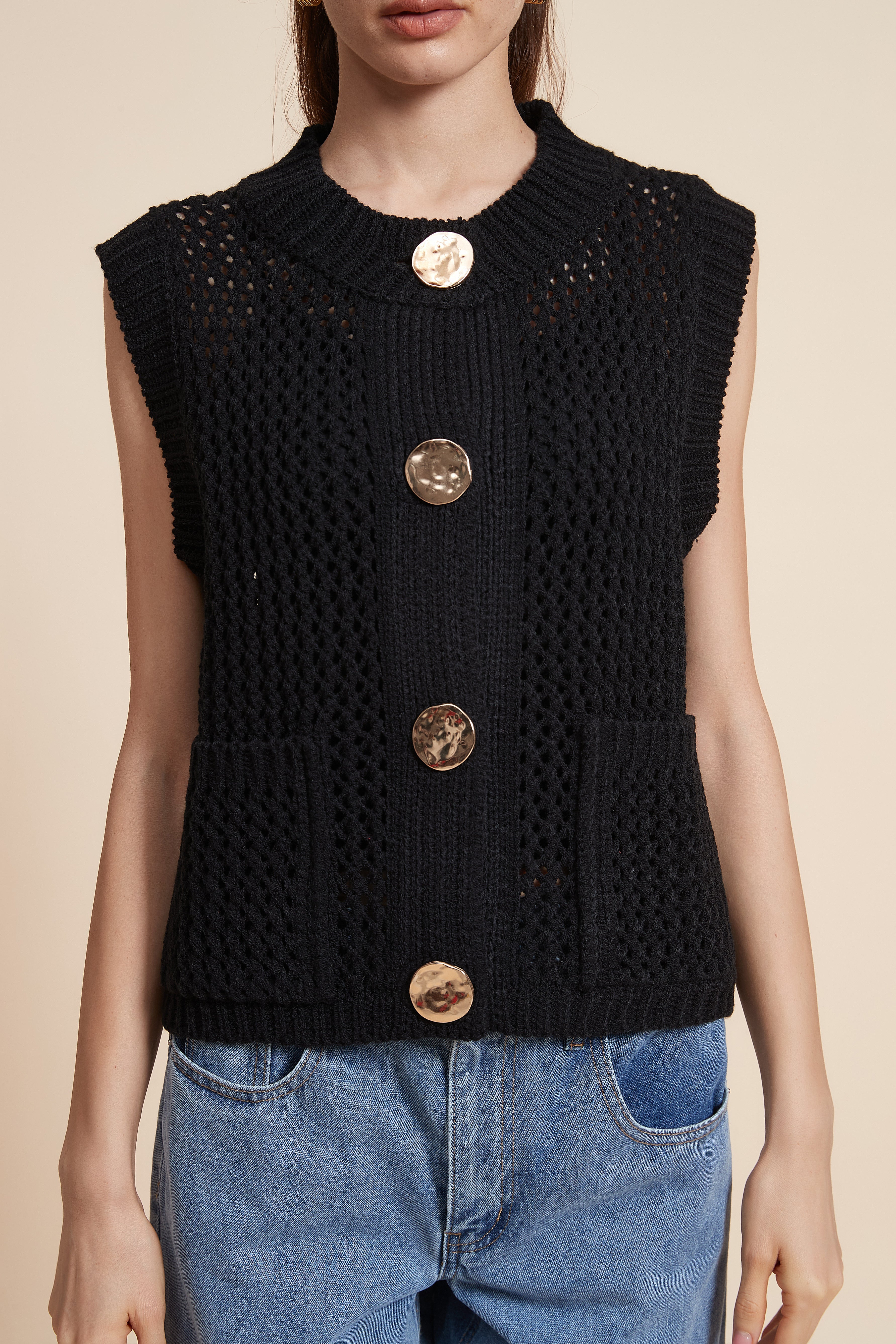 Plain Knitted Sleeveless Sweater