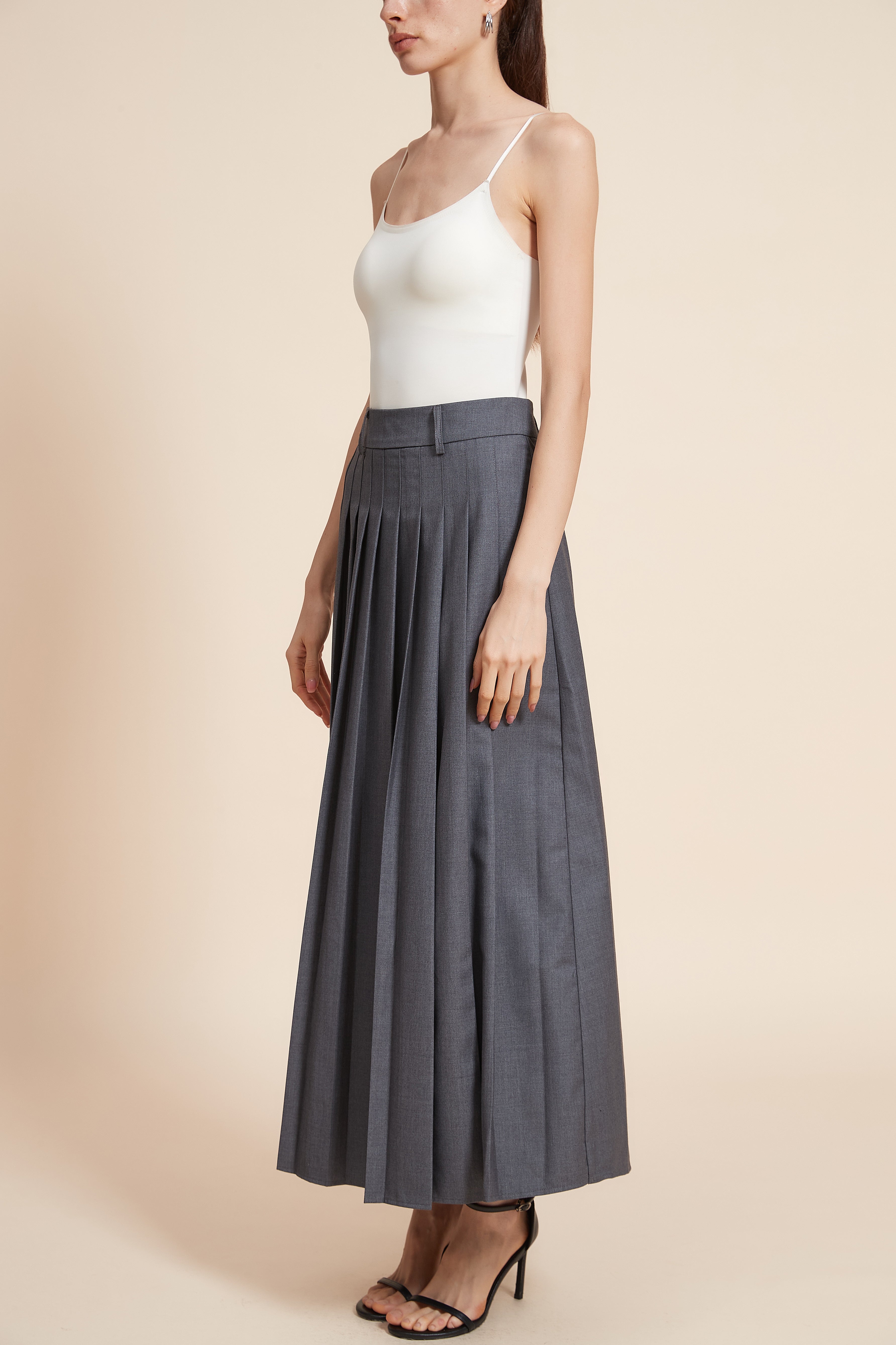 Plain Pleated Midi Skirt
