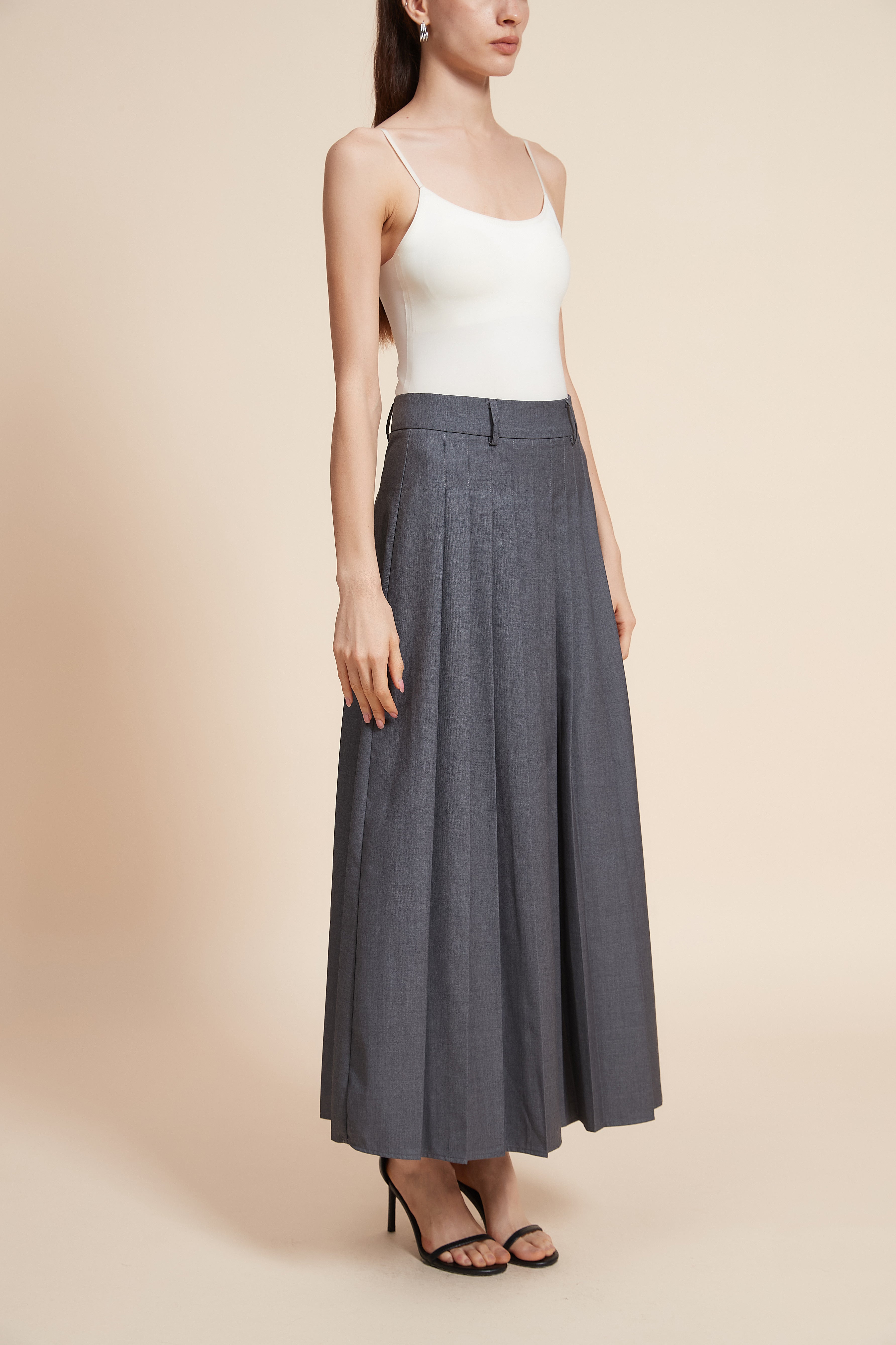 Plain Pleated Midi Skirt