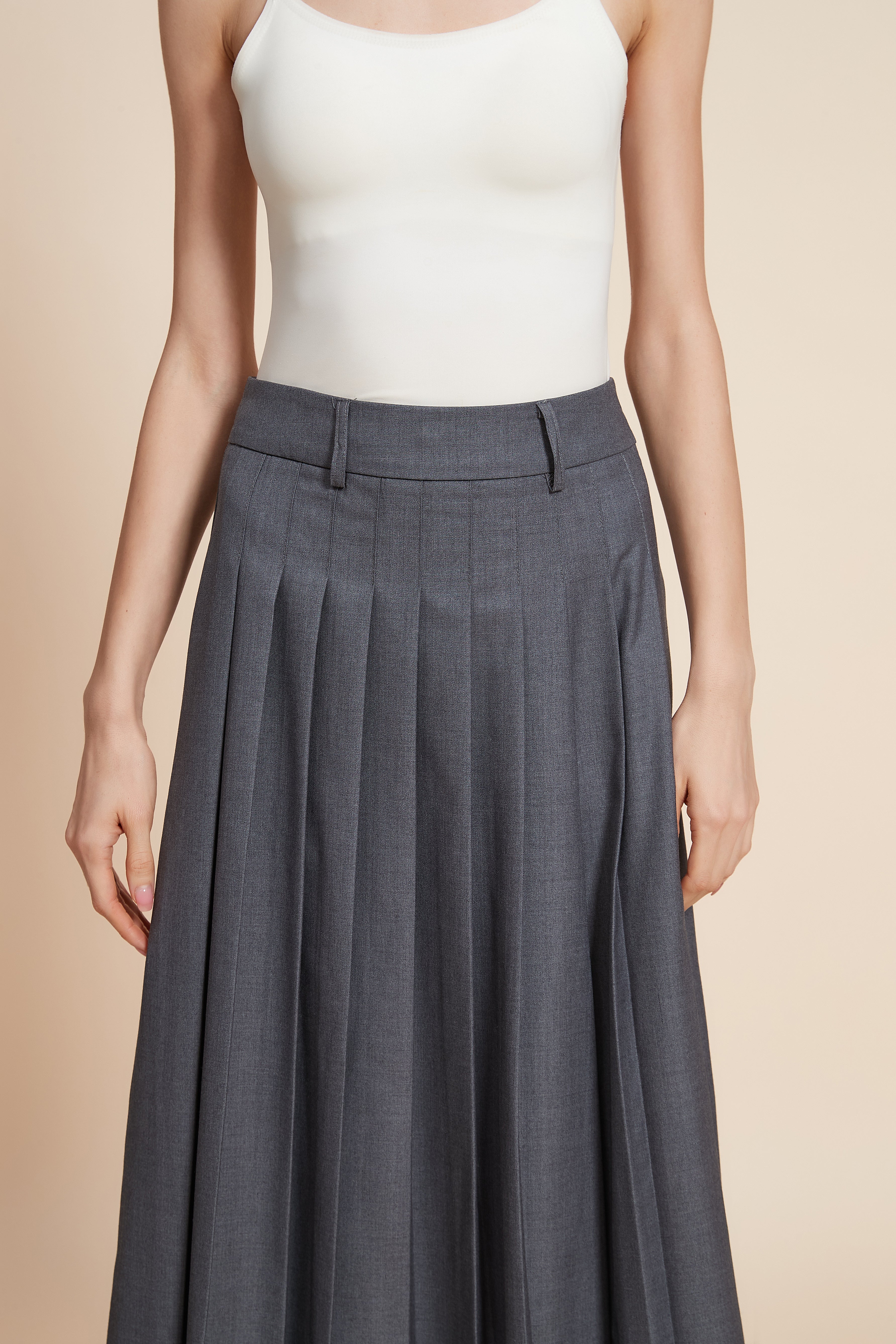 Plain Pleated Midi Skirt