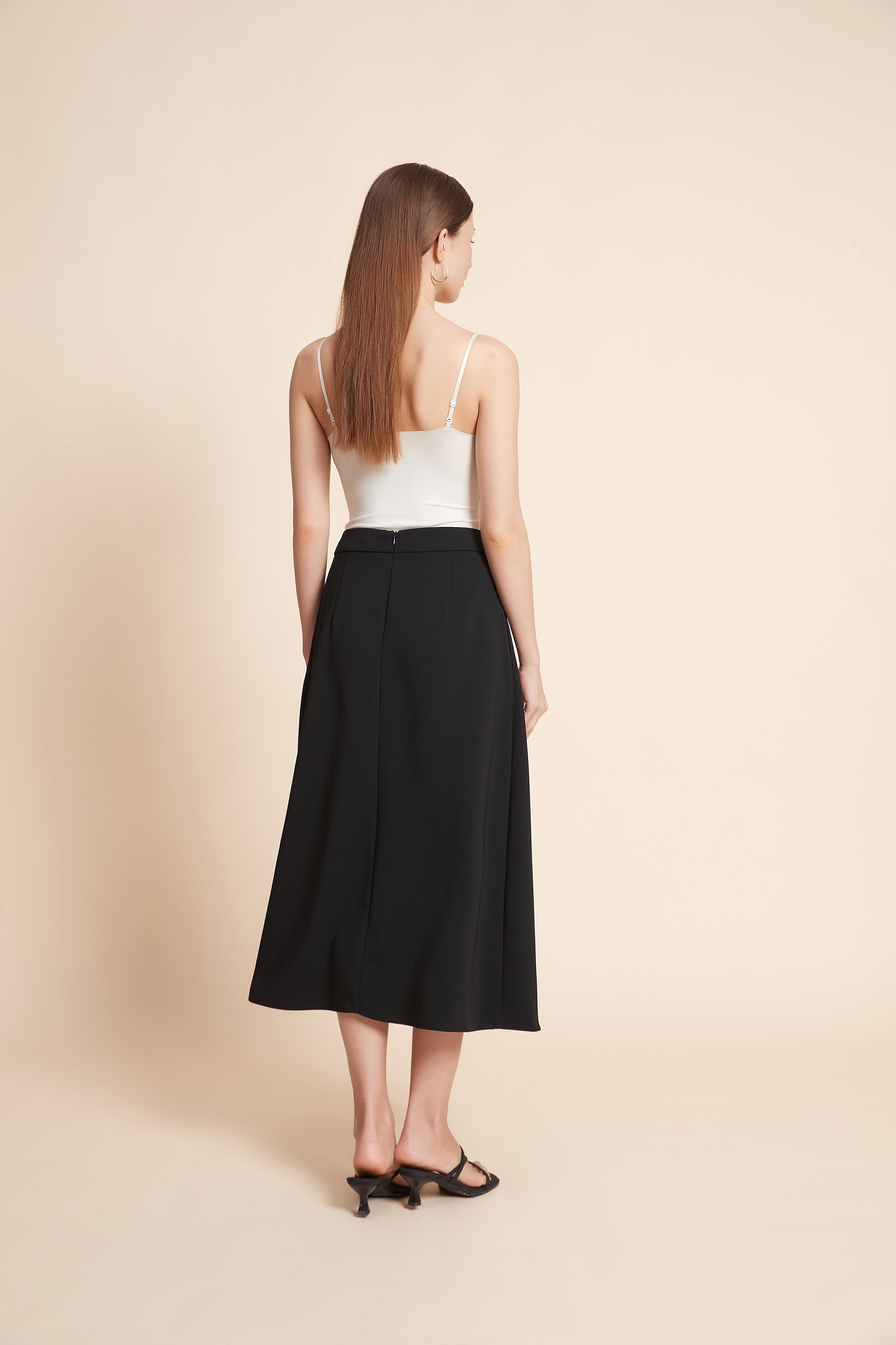 Wide Midi Skirt With Pockets